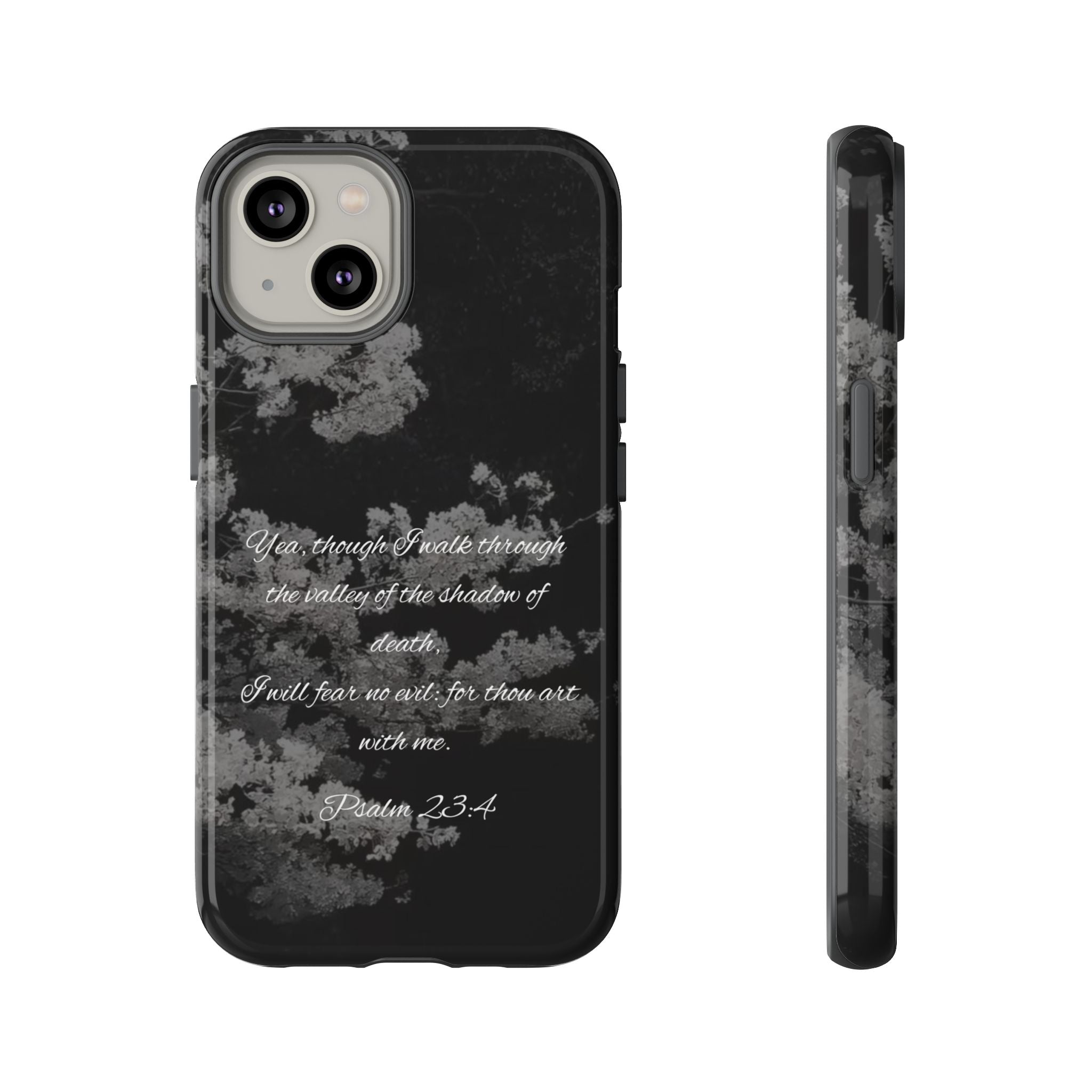 Bible Verse Phone Case — Psalm 23:4 Comfort Black Protective Cover