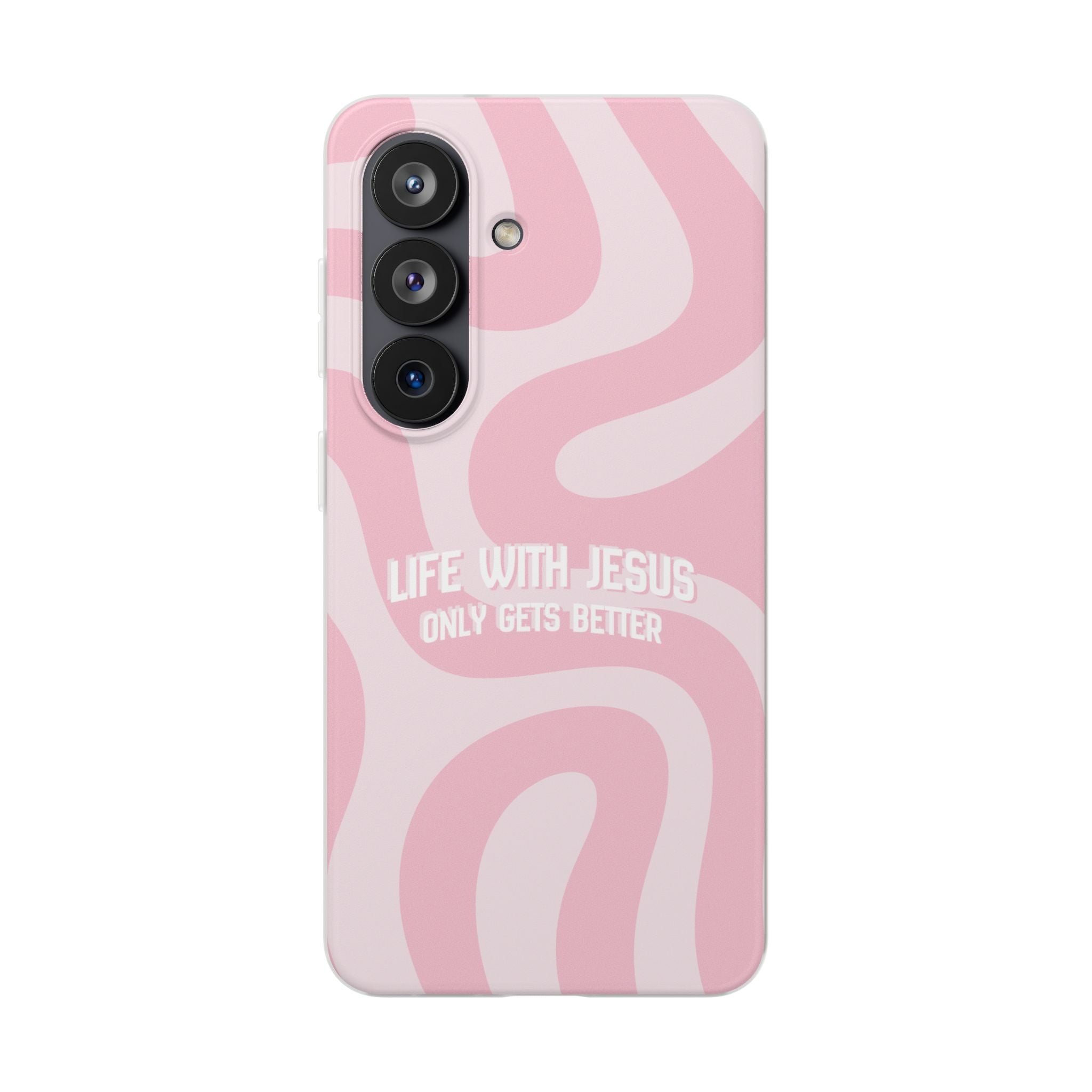 Pink Swirl Phone Case — "Life with Jesus Only Gets Better" Christian iPhone Cover