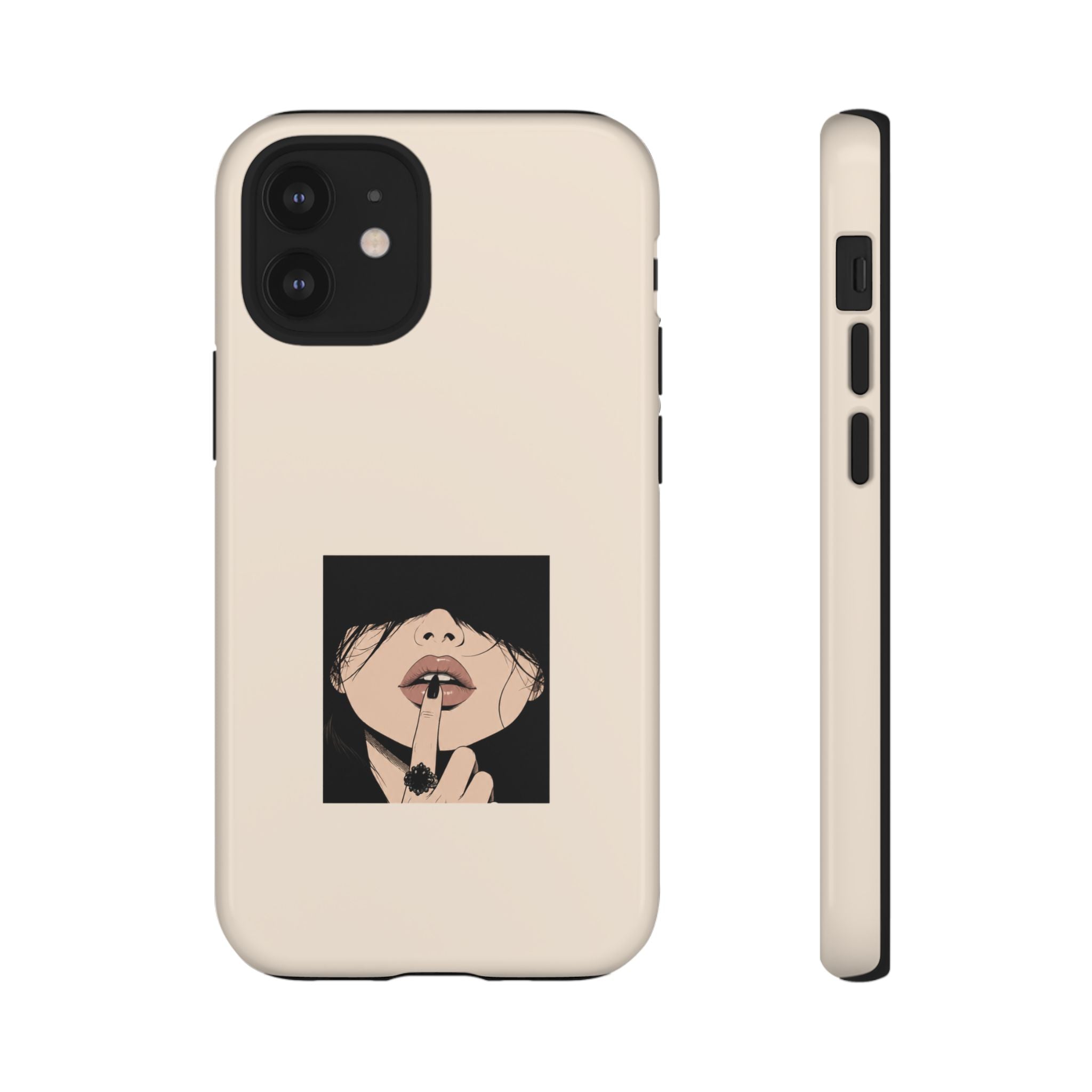 Minimal Anime Girl Shh Design, Edgy Aesthetic Protective Cover
