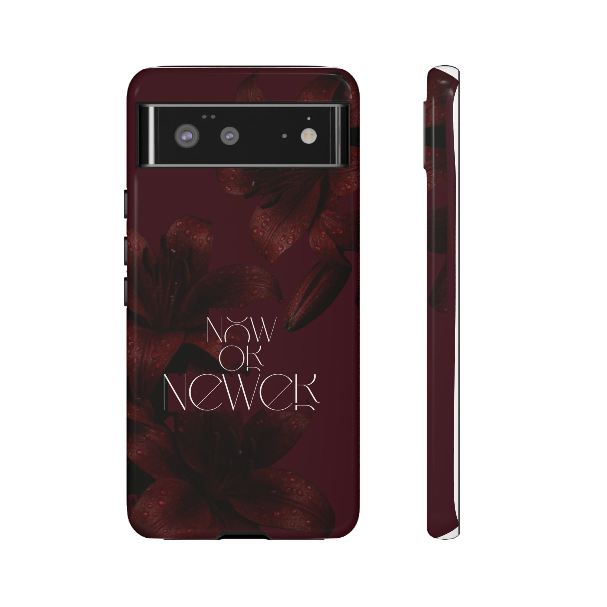 Tough Cases – Burgundy Floral “Now or Never” Protective Phone Case