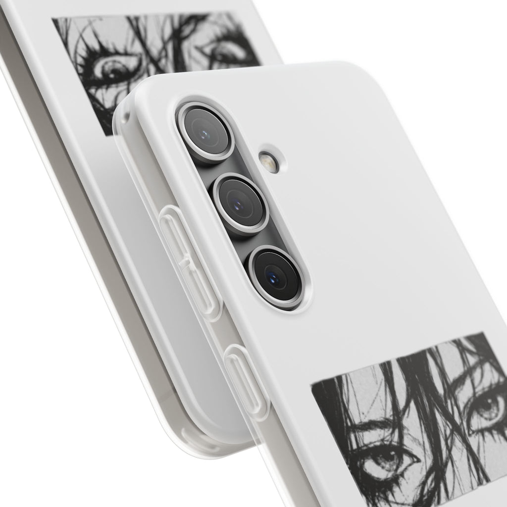 Anime Eyes Illustration Phone Case - Moody Black & White Flexi Case
