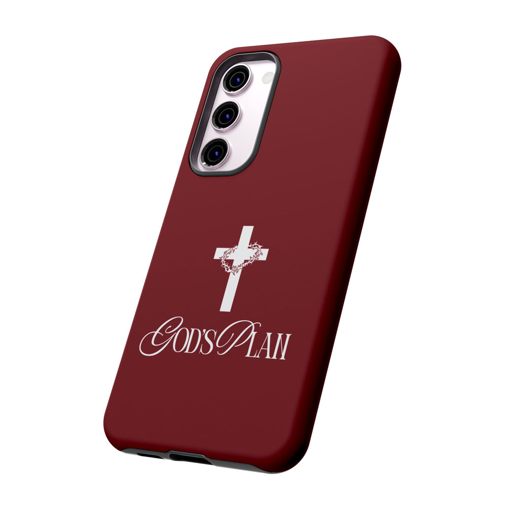 God's Plan — Christian Tough Phone Case | Cross Faith Burgundy Cover