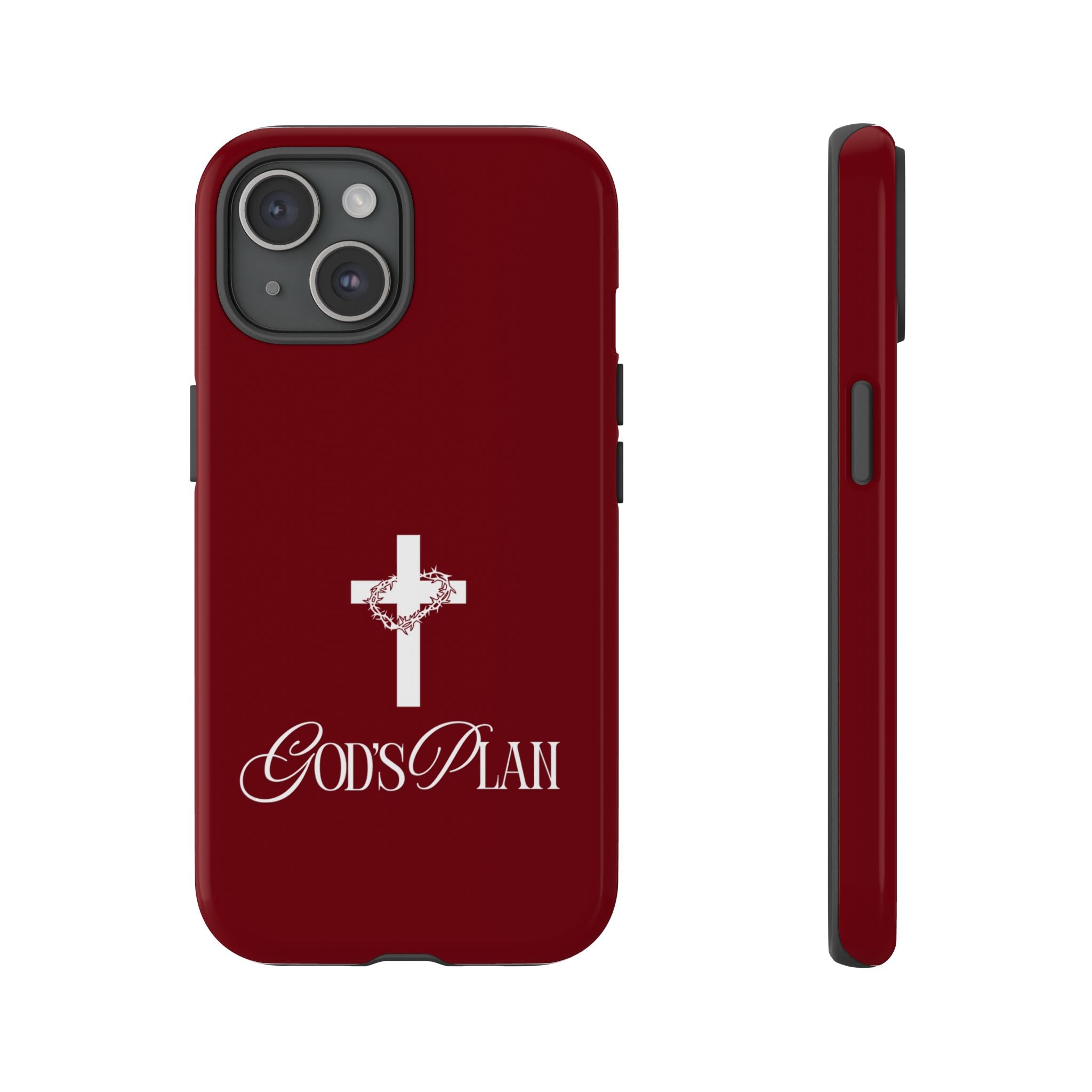 God's Plan — Christian Tough Phone Case | Cross Faith Burgundy Cover
