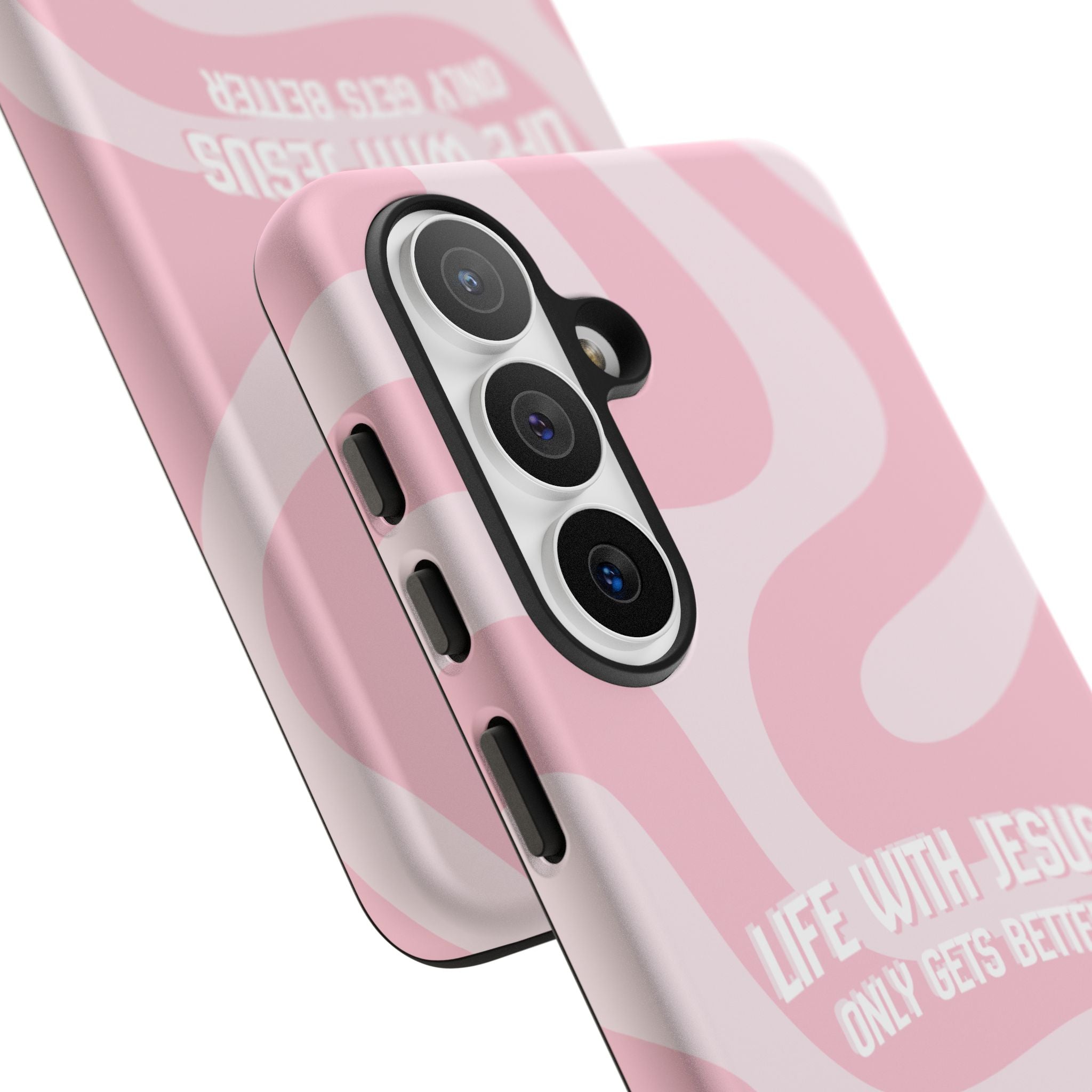 Pink Swirl Phone Case - "Life With Jesus Only Gets Better" Christian iPhone Cover