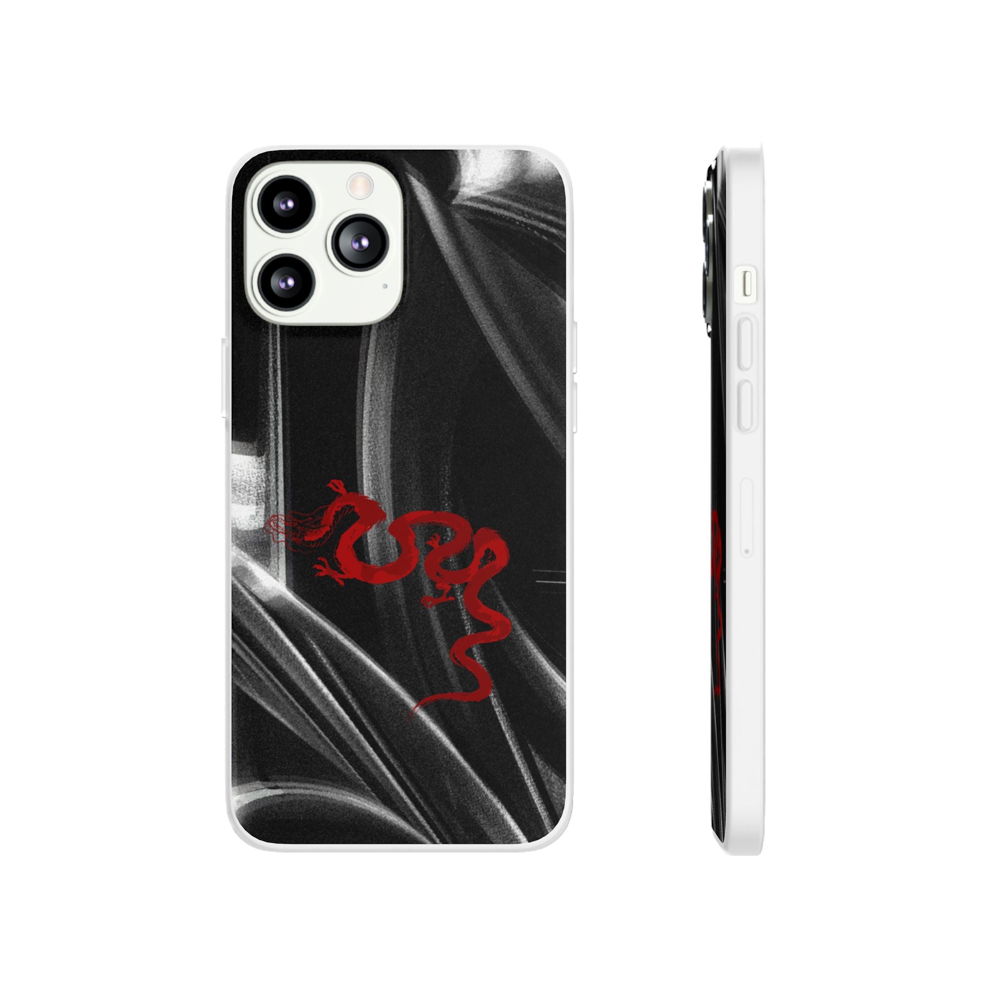 Flexi Phone Case — Black Smoke Background with Red Dragon