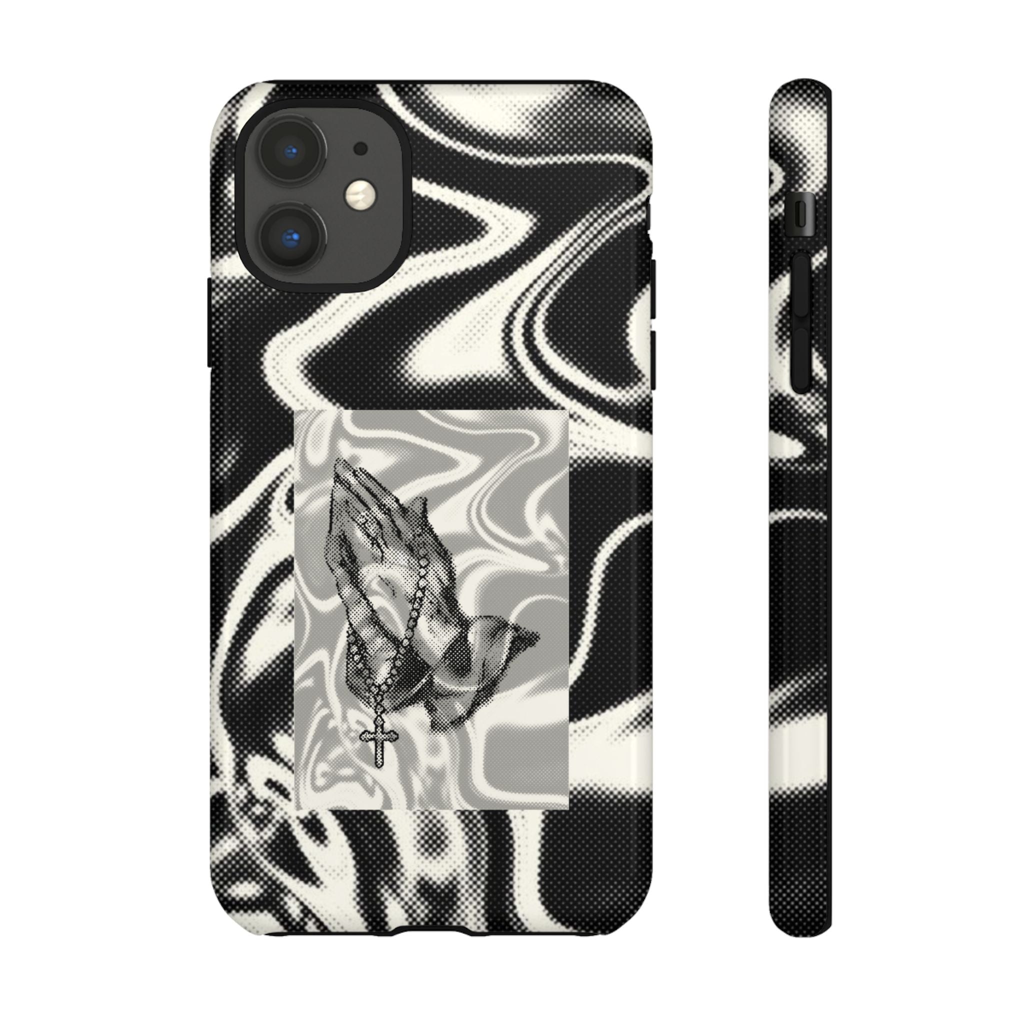 Praying Hands Phone Case – Black White Marble Spiritual Design