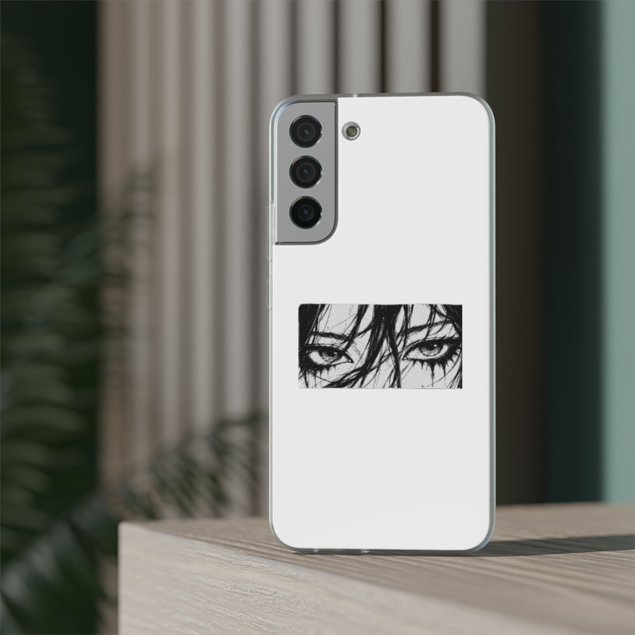 Anime Eyes Illustration Phone Case - Moody Black & White Flexi Case