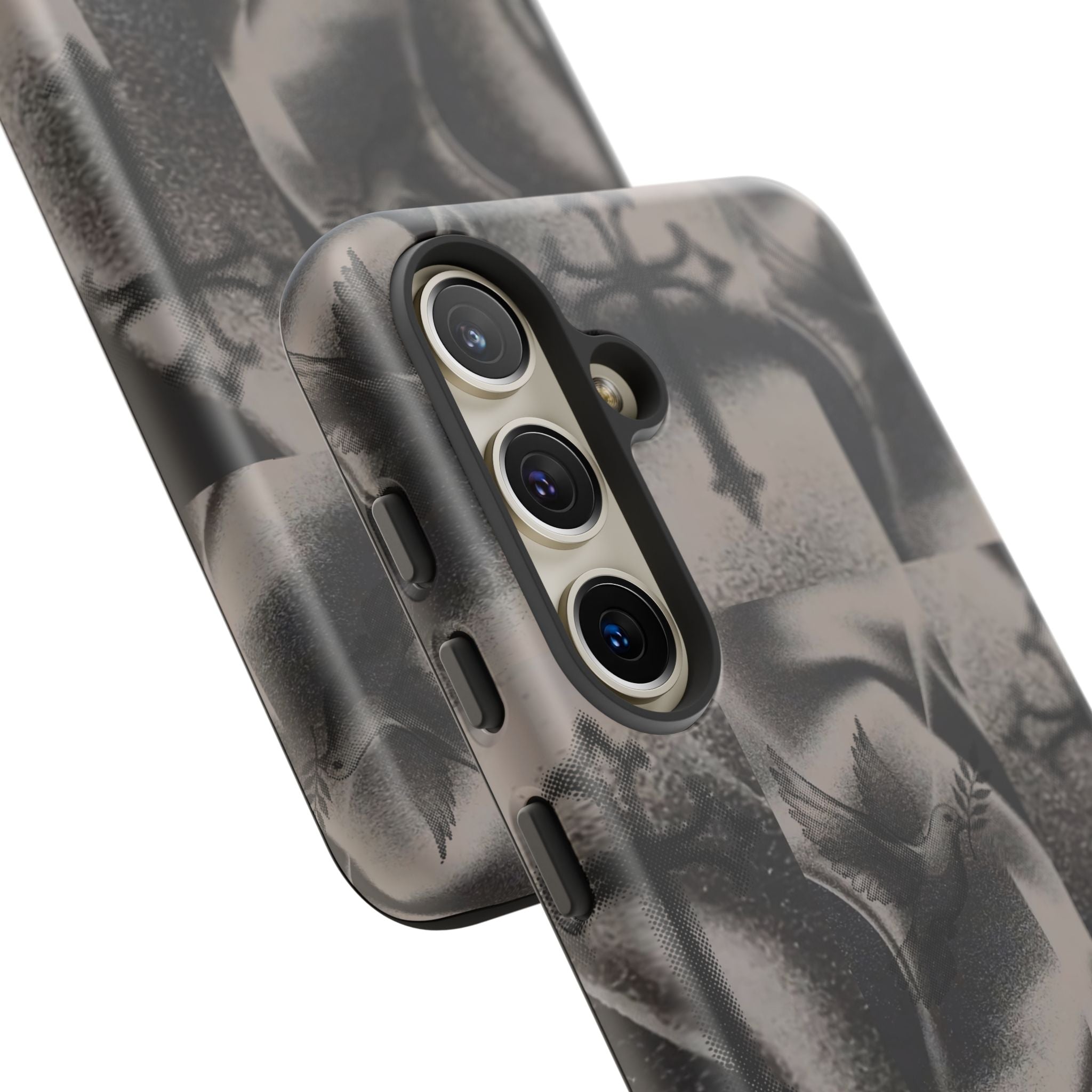 Gothic Cross & Dove Phone Case — Moody Checkerboard Protective Case