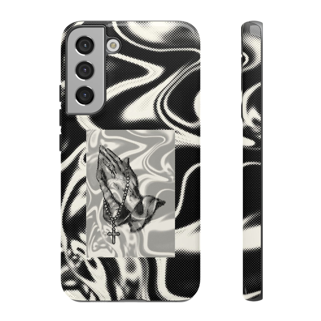 Praying Hands Phone Case – Black White Marble Spiritual Design