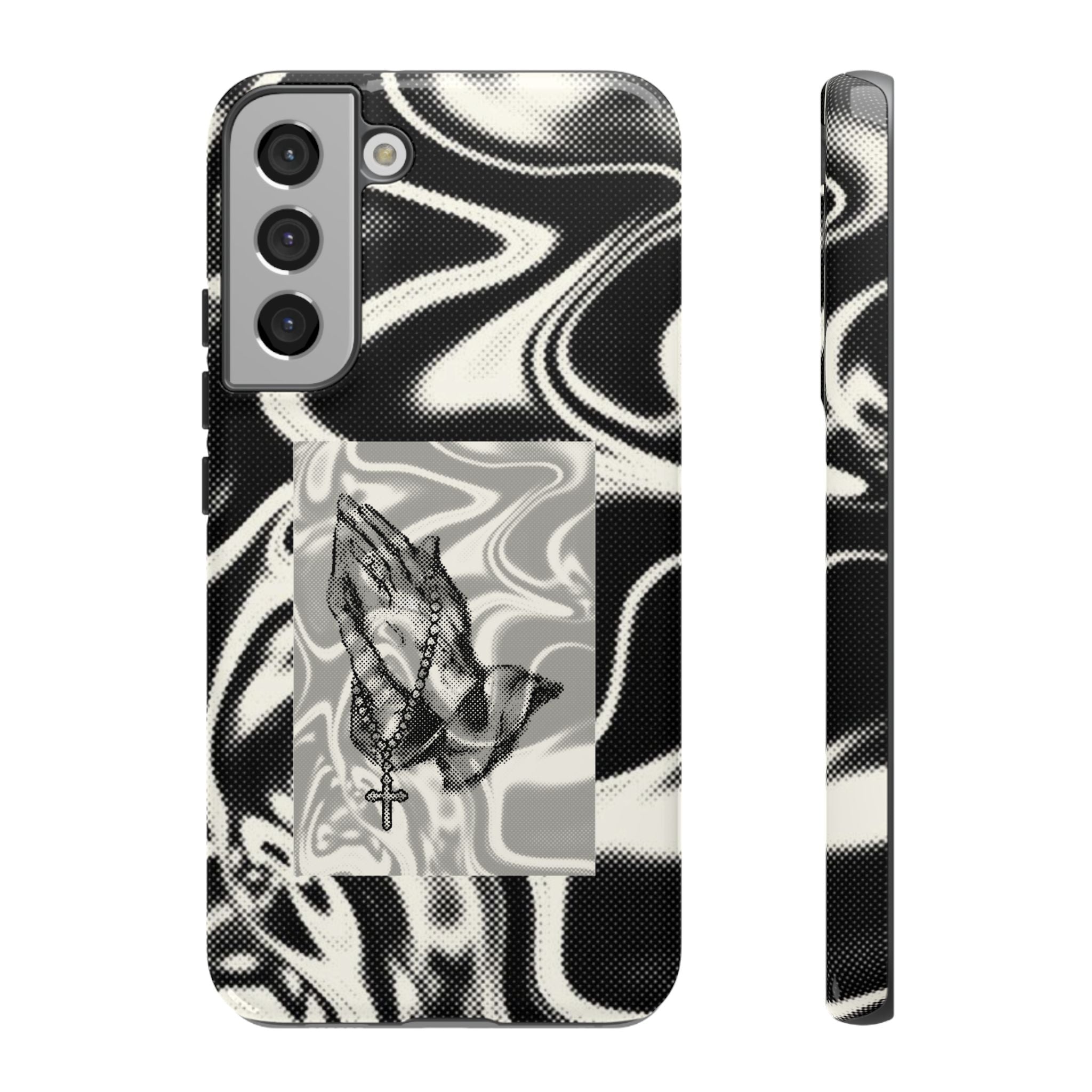 Praying Hands Phone Case – Black White Marble Spiritual Design