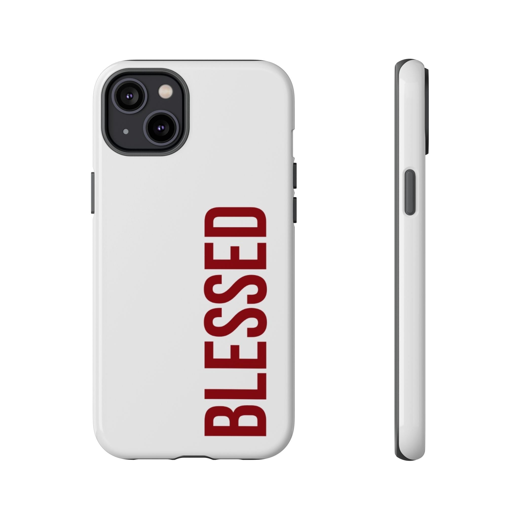 Blessed Vertical Phone Case — Protective Slim iPhone Cover with Red 'BLESSED' Text