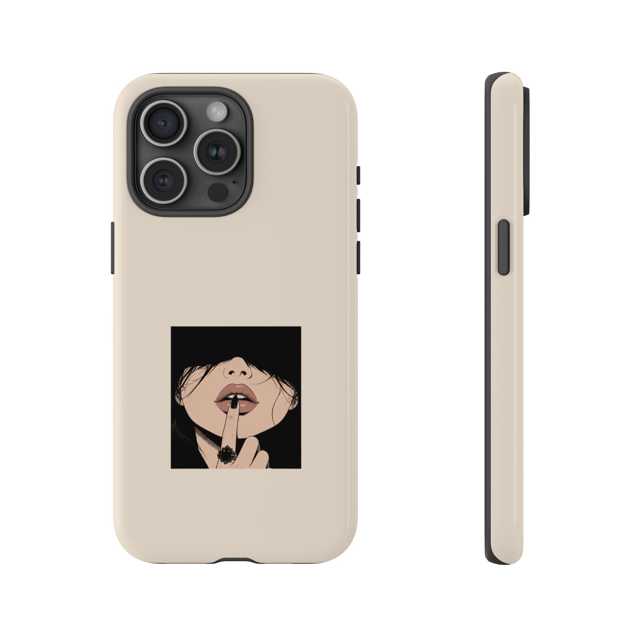 Minimal Anime Girl Shh Design, Edgy Aesthetic Protective Cover