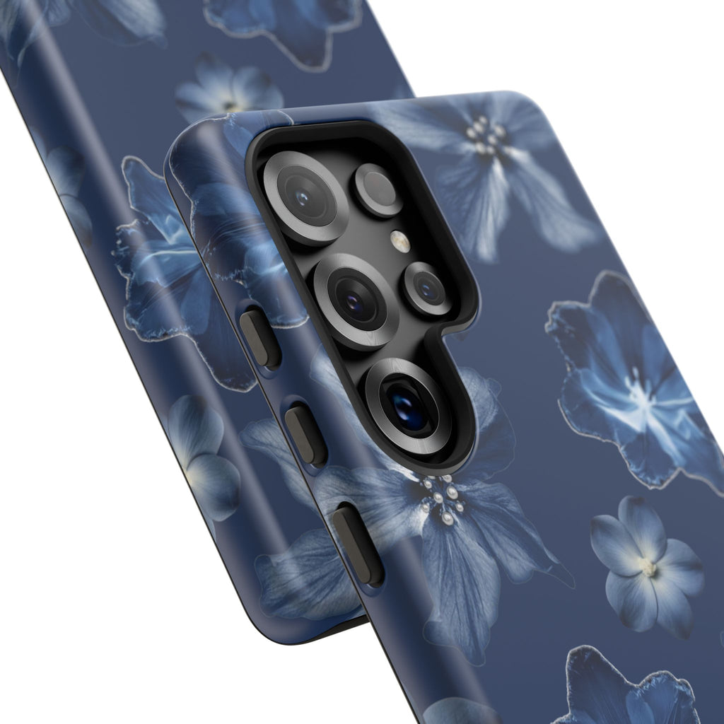 Navy Floral Tough Phone Case — Blue Bloom Protective Cover