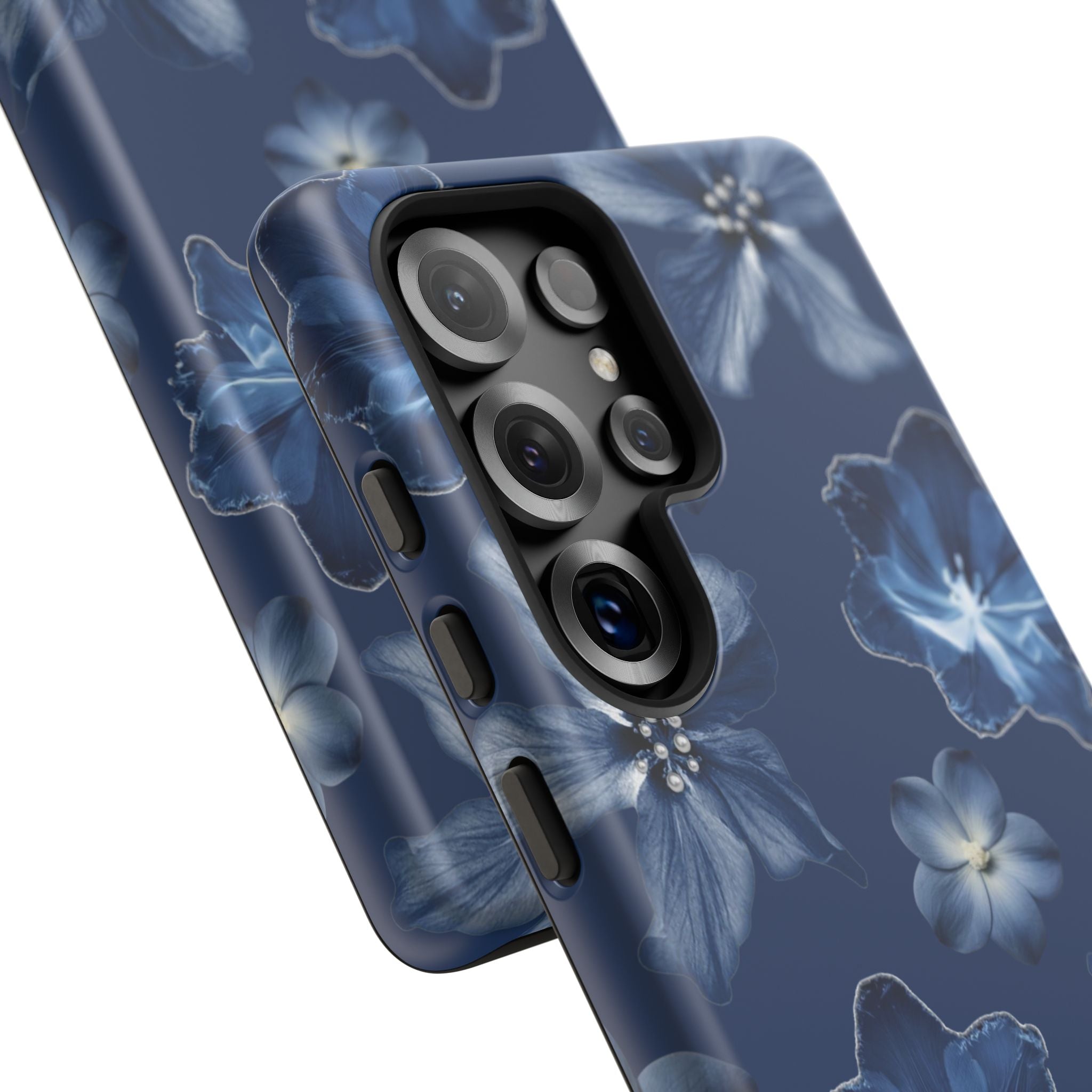 Navy Floral Tough Phone Case — Blue Bloom Protective Cover