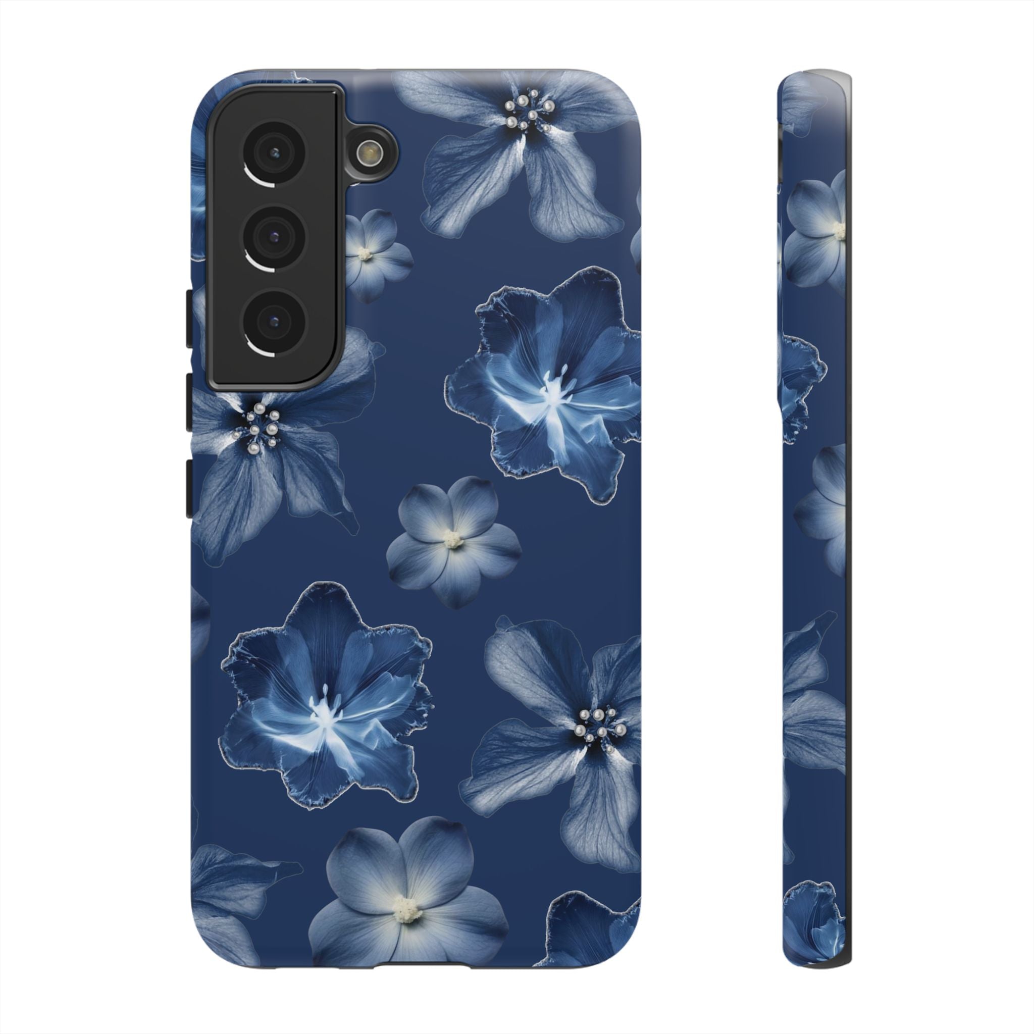 Navy Floral Tough Phone Case — Blue Bloom Protective Cover
