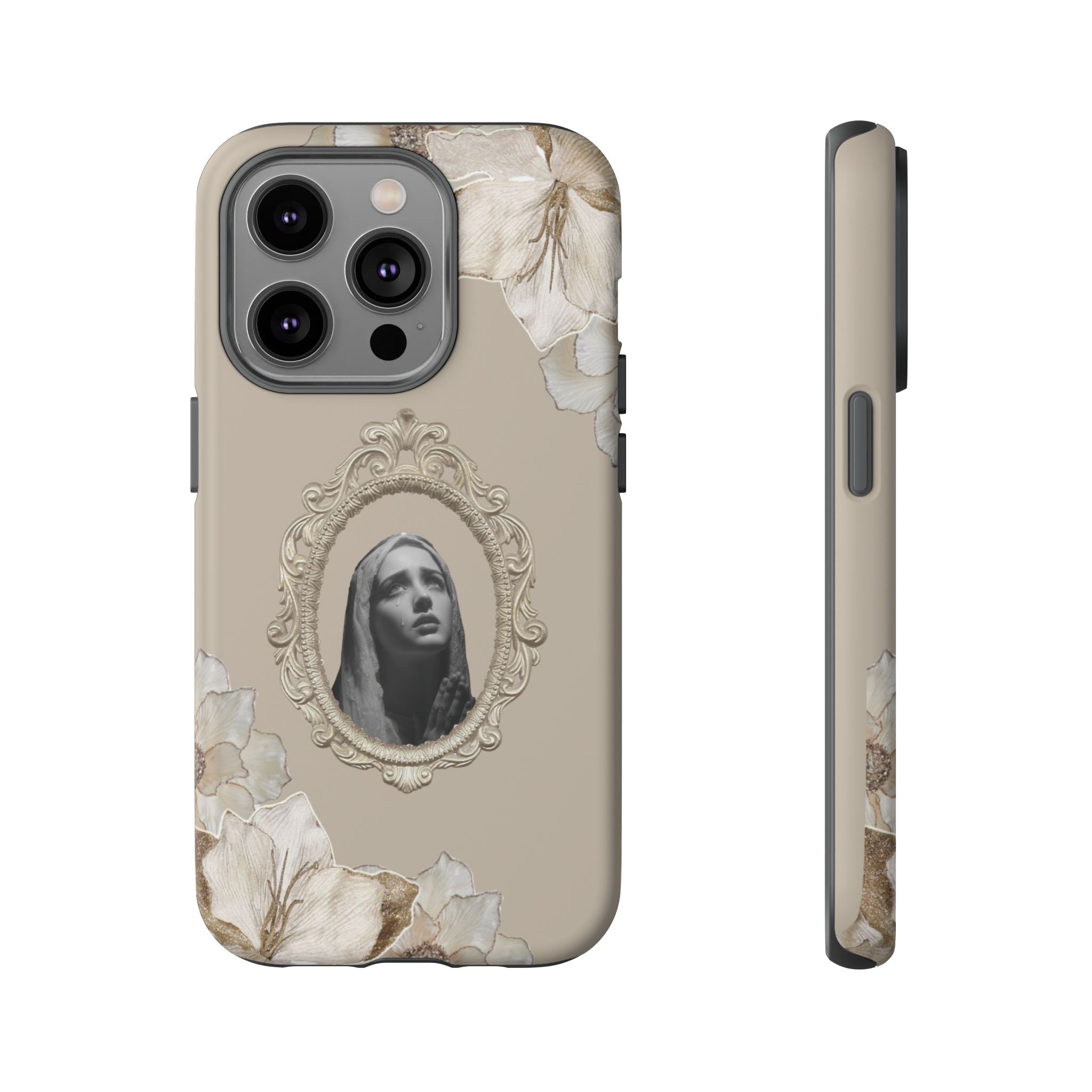 Vintage Floral Phone Case with Sacred Madonna Portrait