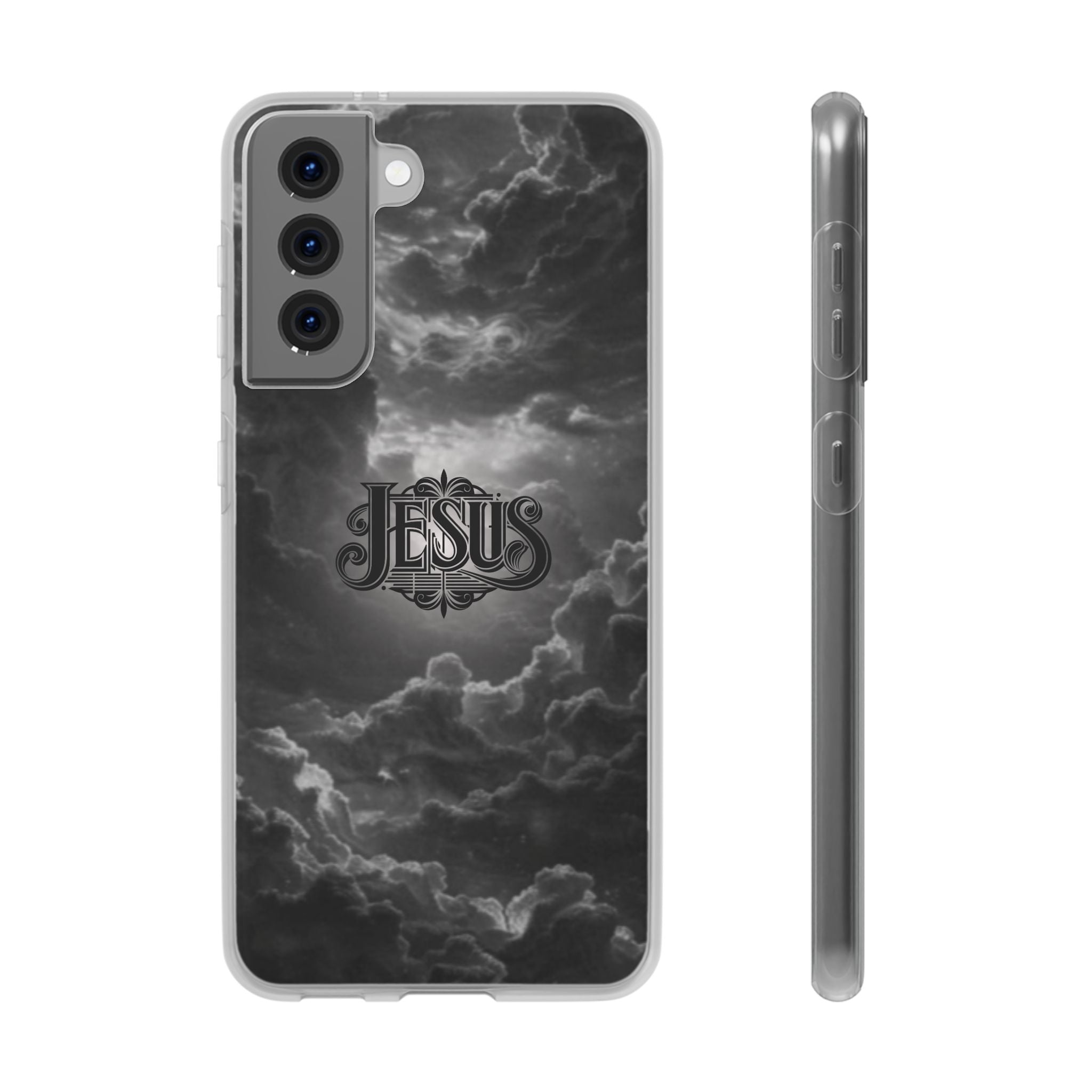 Jesus Cloud Phone Case — Faith-Inspired Flexi Case with 'Jesus' Script