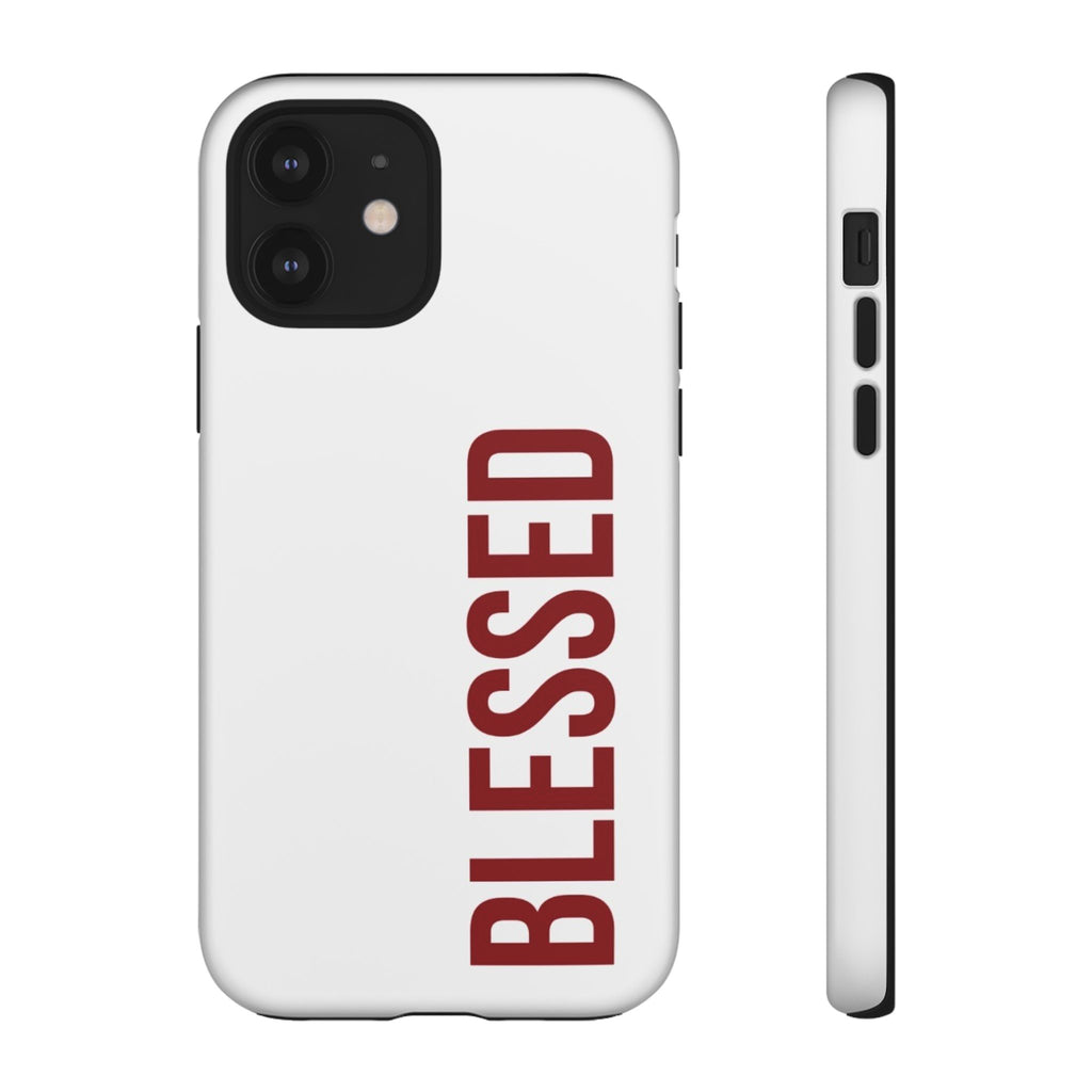 Blessed Vertical Phone Case — Protective Slim iPhone Cover with Red 'BLESSED' Text