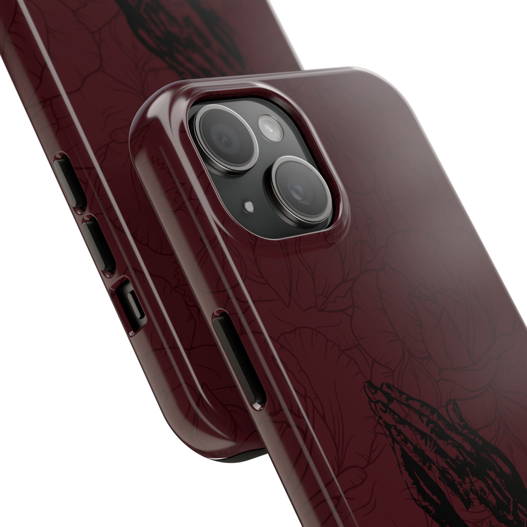Burgundy Praying Hands Tough Phone Case – Floral Background, Religious Protective Cover