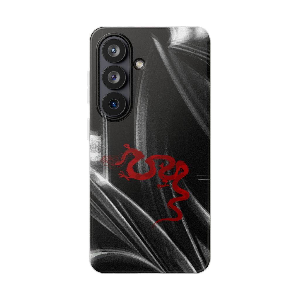 Flexi Phone Case — Black Smoke Background with Red Dragon