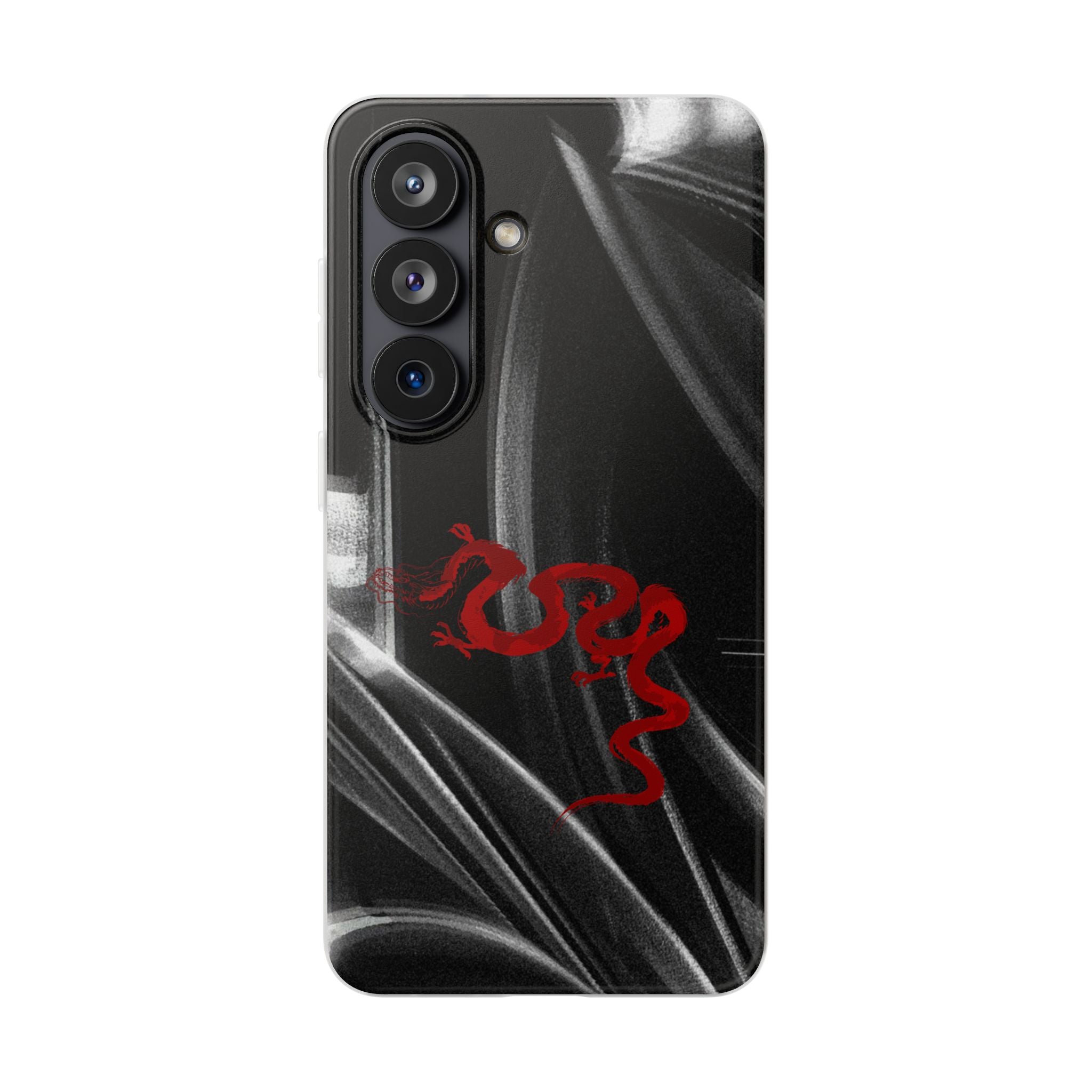 Flexi Phone Case — Black Smoke Background with Red Dragon
