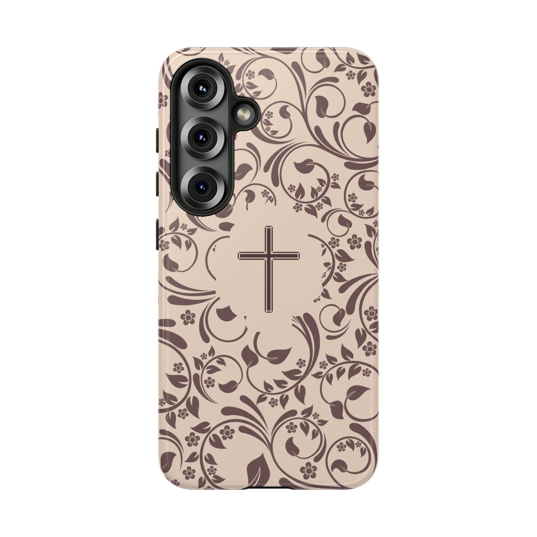 Christian Cross Floral Phone Case — Elegant Religious Protective Cover