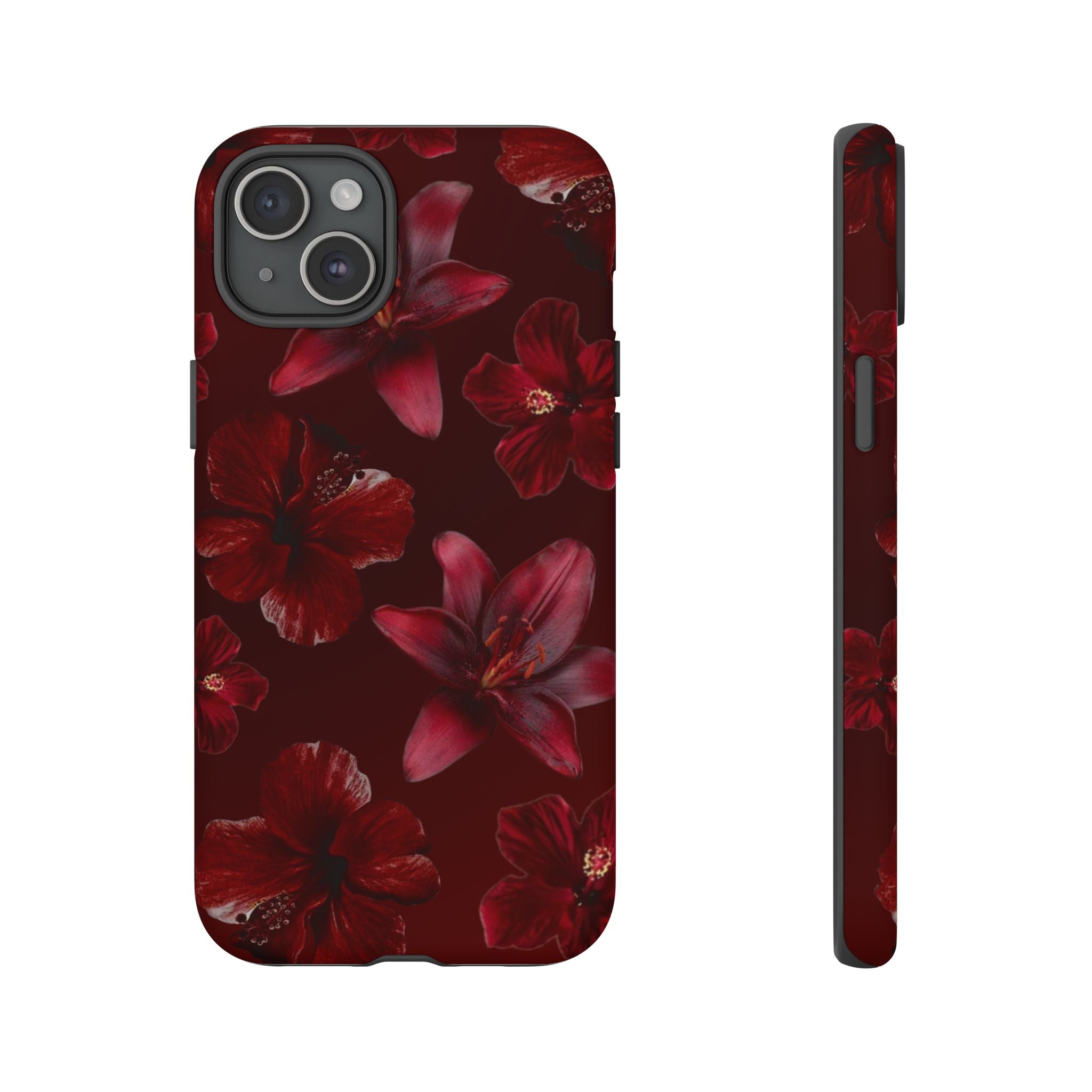 Tough Cases - Dark Red Floral Phone Case