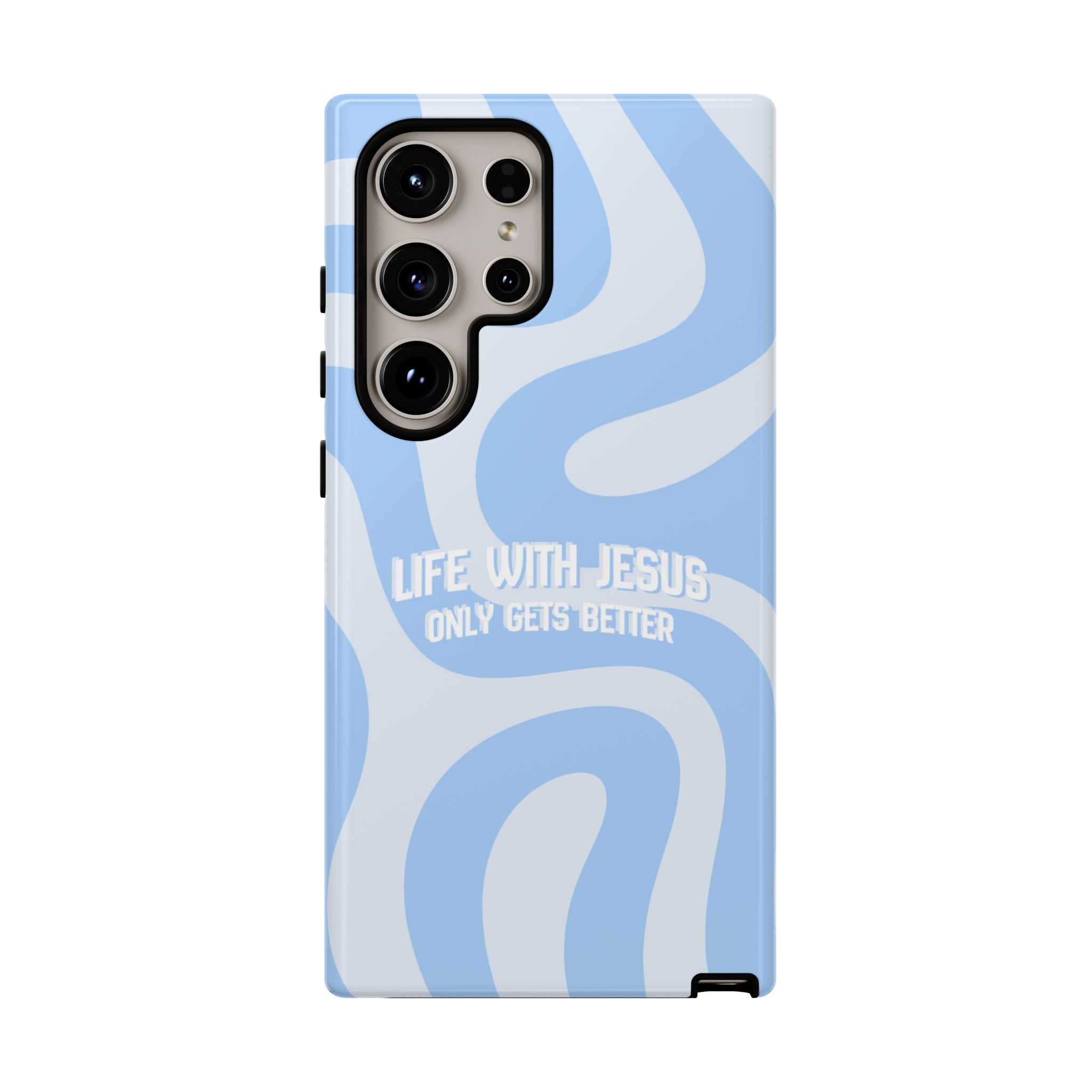 Blue Swirl Phone Case - "Life With Jesus Only Gets Better" Christian iPhone Cover