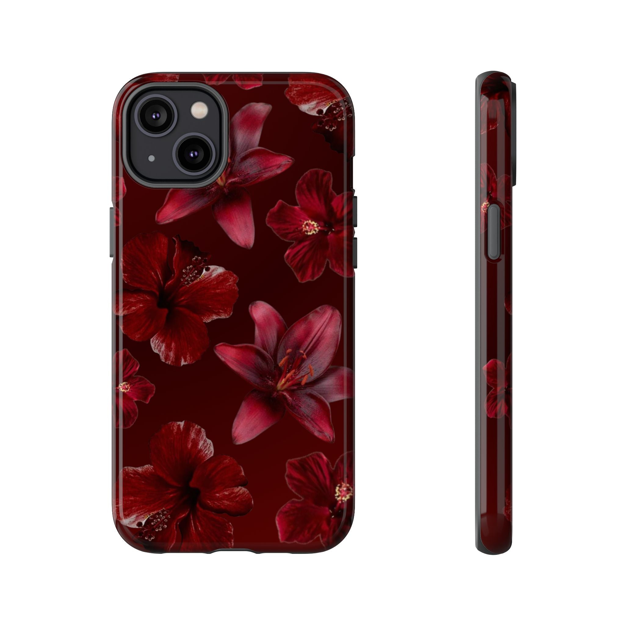 Tough Cases - Dark Red Floral Phone Case