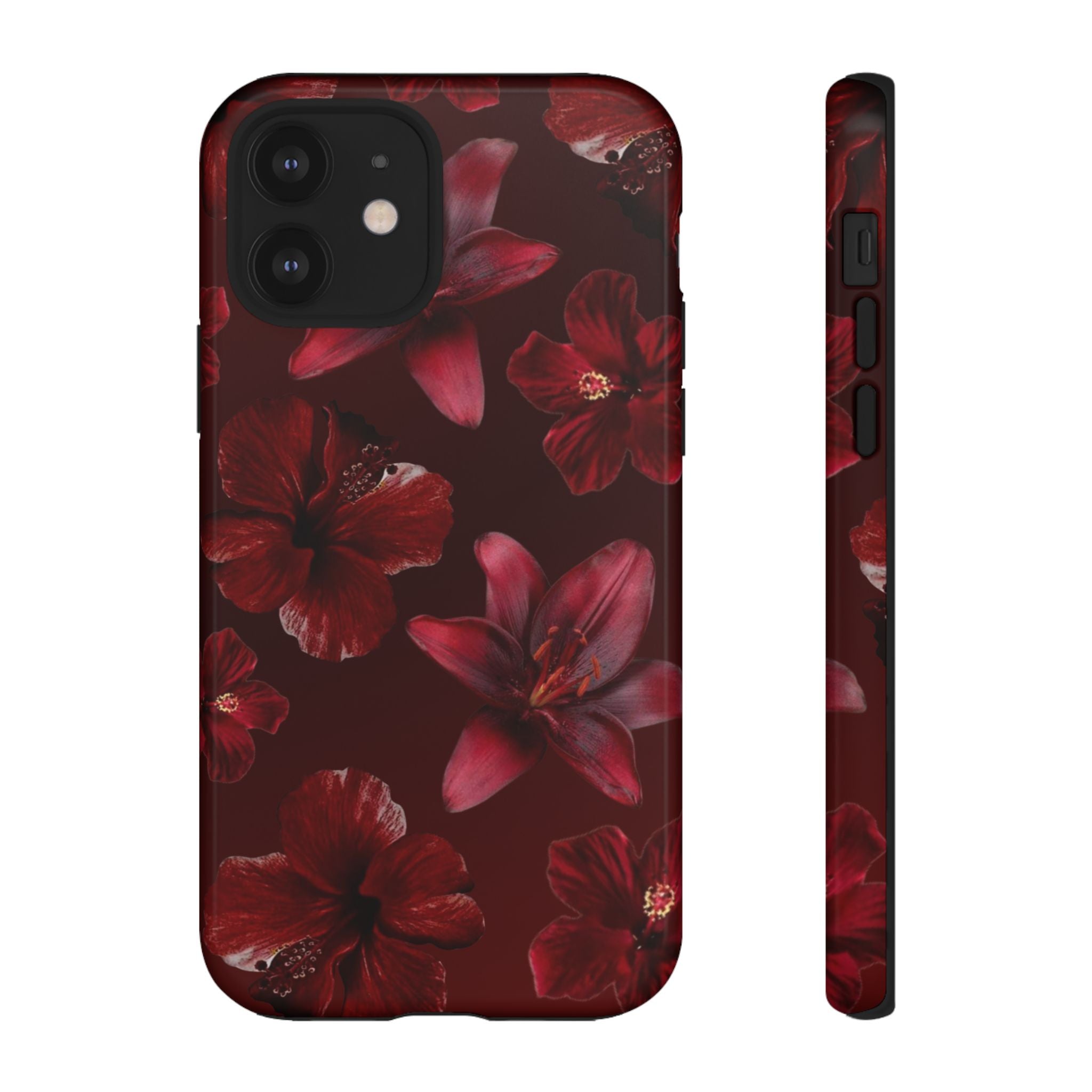 Tough Cases - Dark Red Floral Phone Case