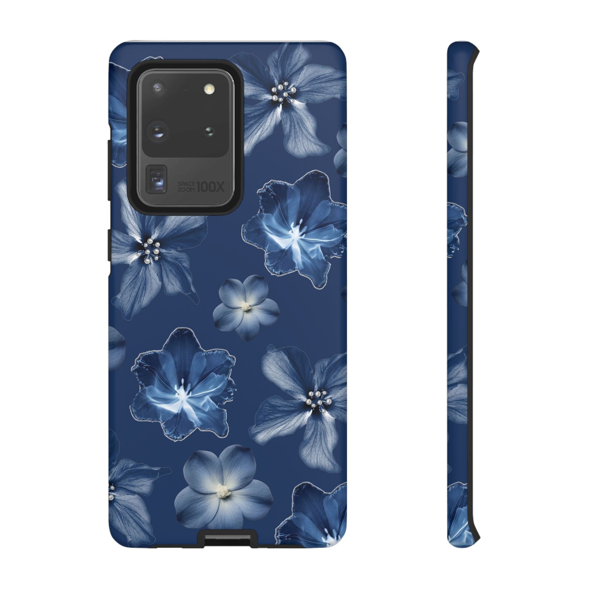 Navy Floral Tough Phone Case — Blue Bloom Protective Cover