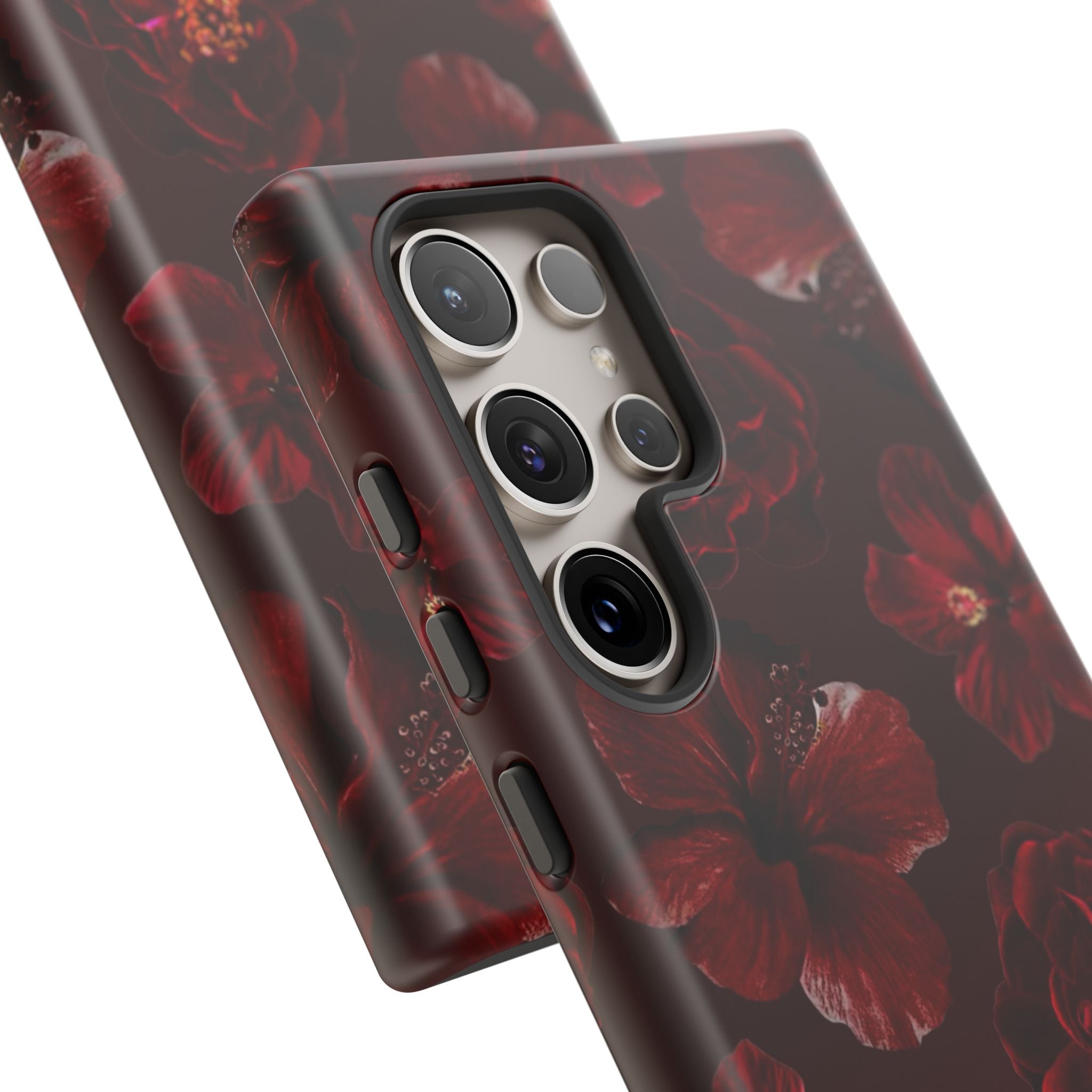 Dark Red Floral Phone Case – Protective Tough Case with Burgundy Roses