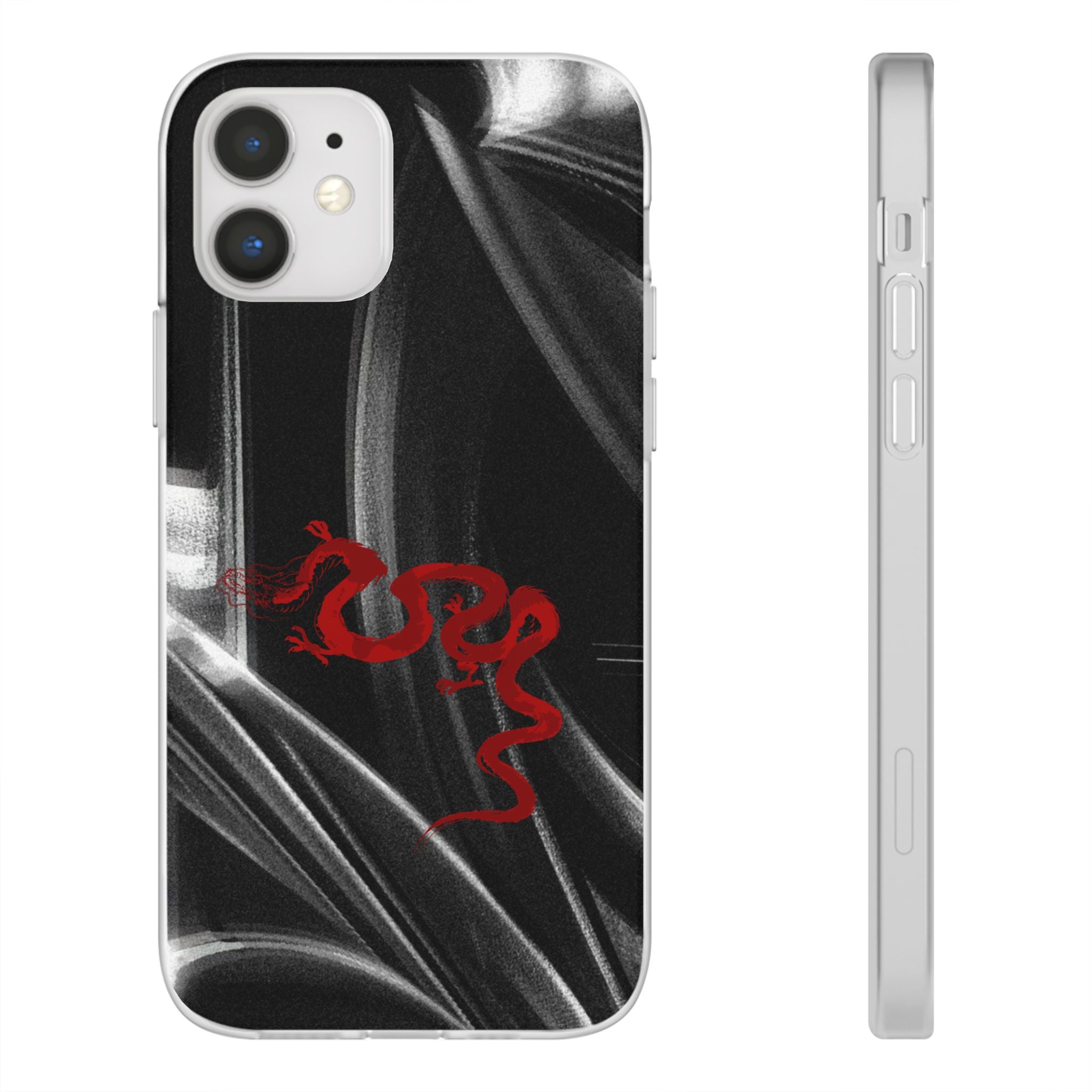 Flexi Phone Case — Black Smoke Background with Red Dragon