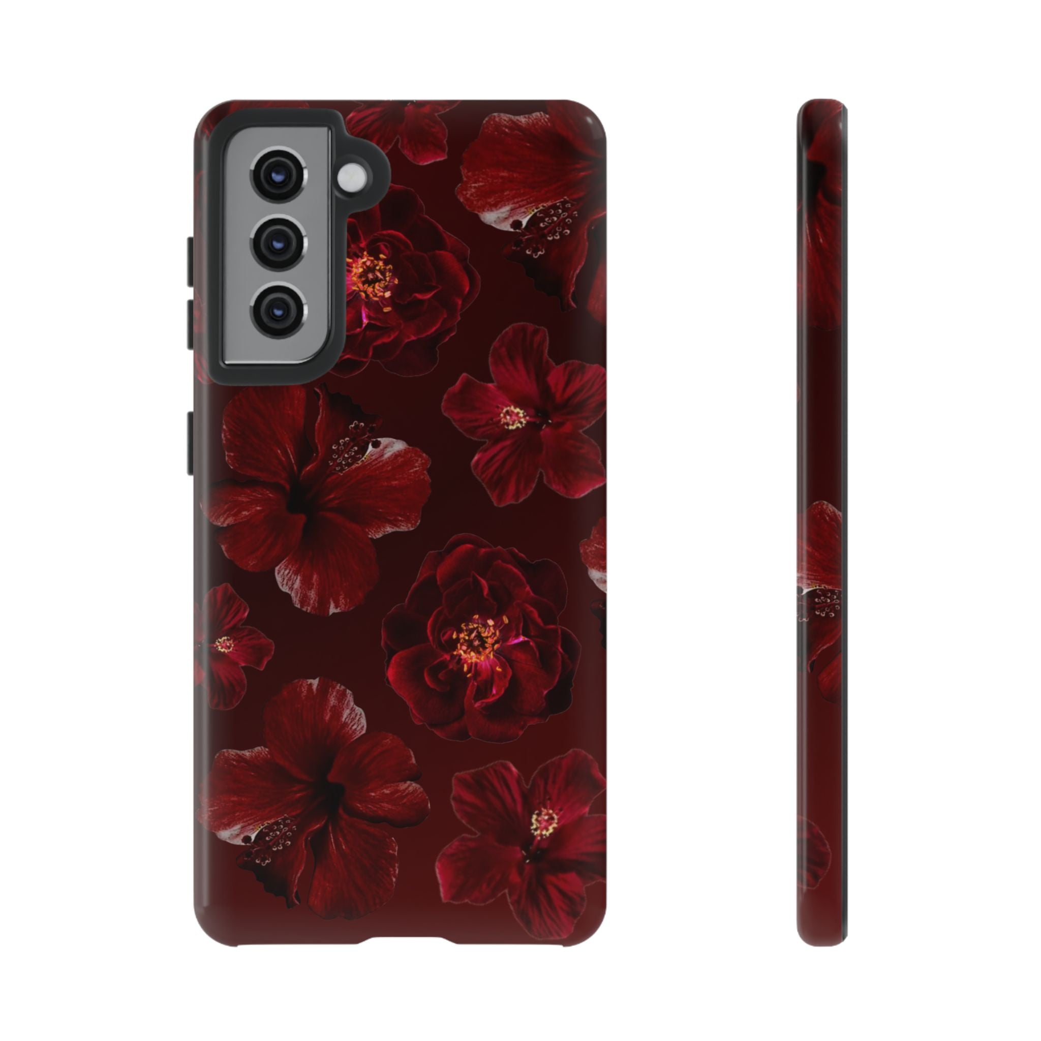 Dark Red Floral Phone Case – Protective Tough Case with Burgundy Roses
