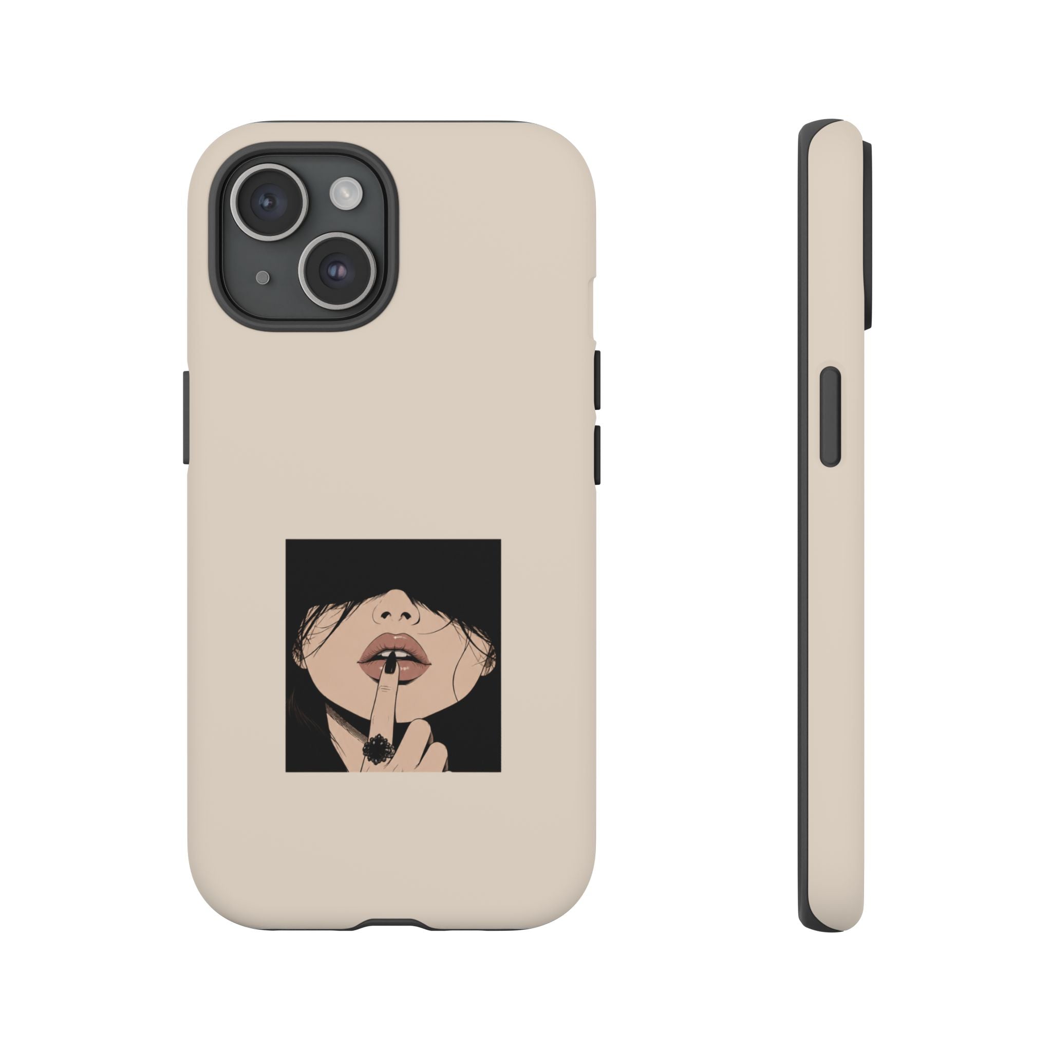 Minimal Anime Girl Shh Design, Edgy Aesthetic Protective Cover