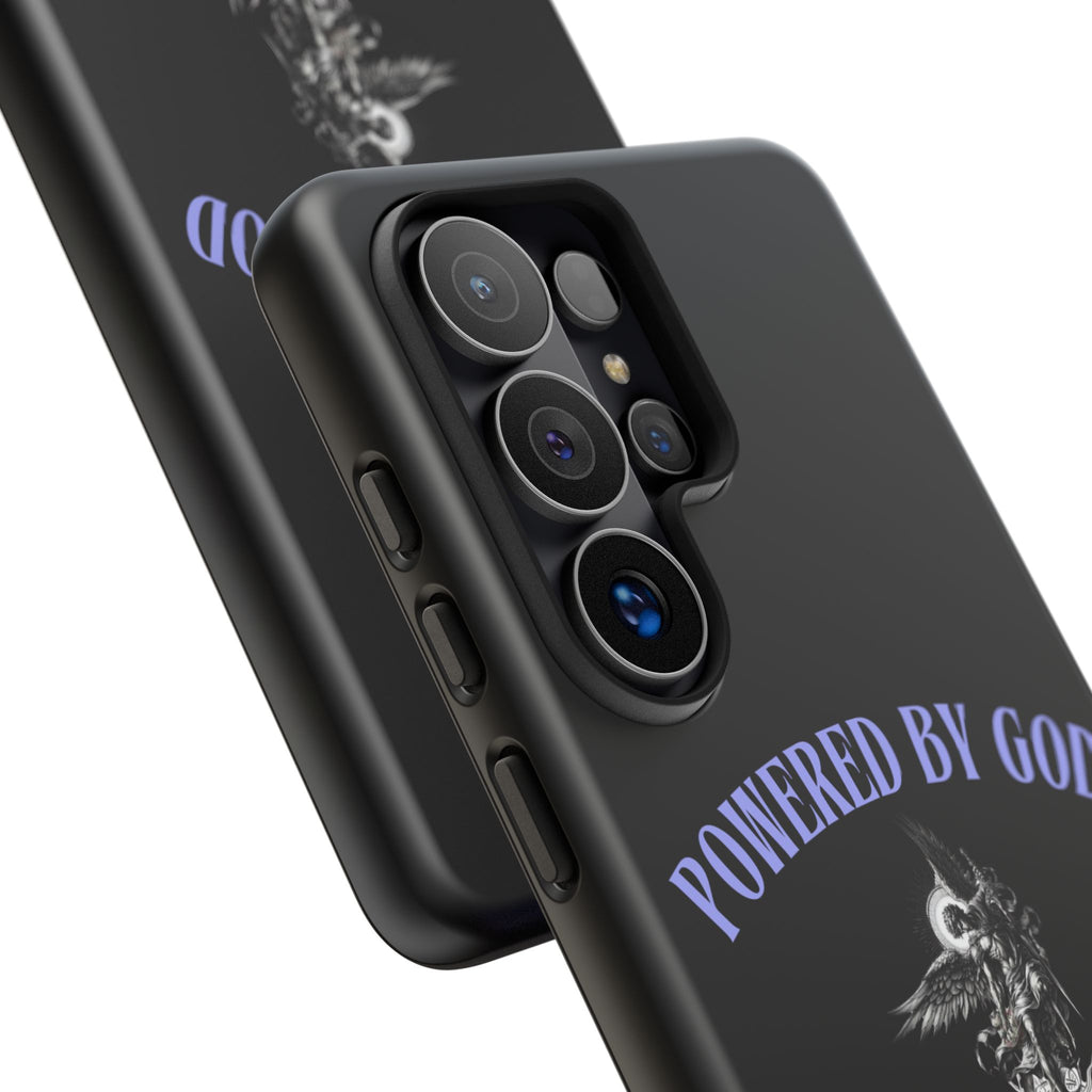 Phone Case — "Powered by God" Black Protective Case with Angelic Skull Design