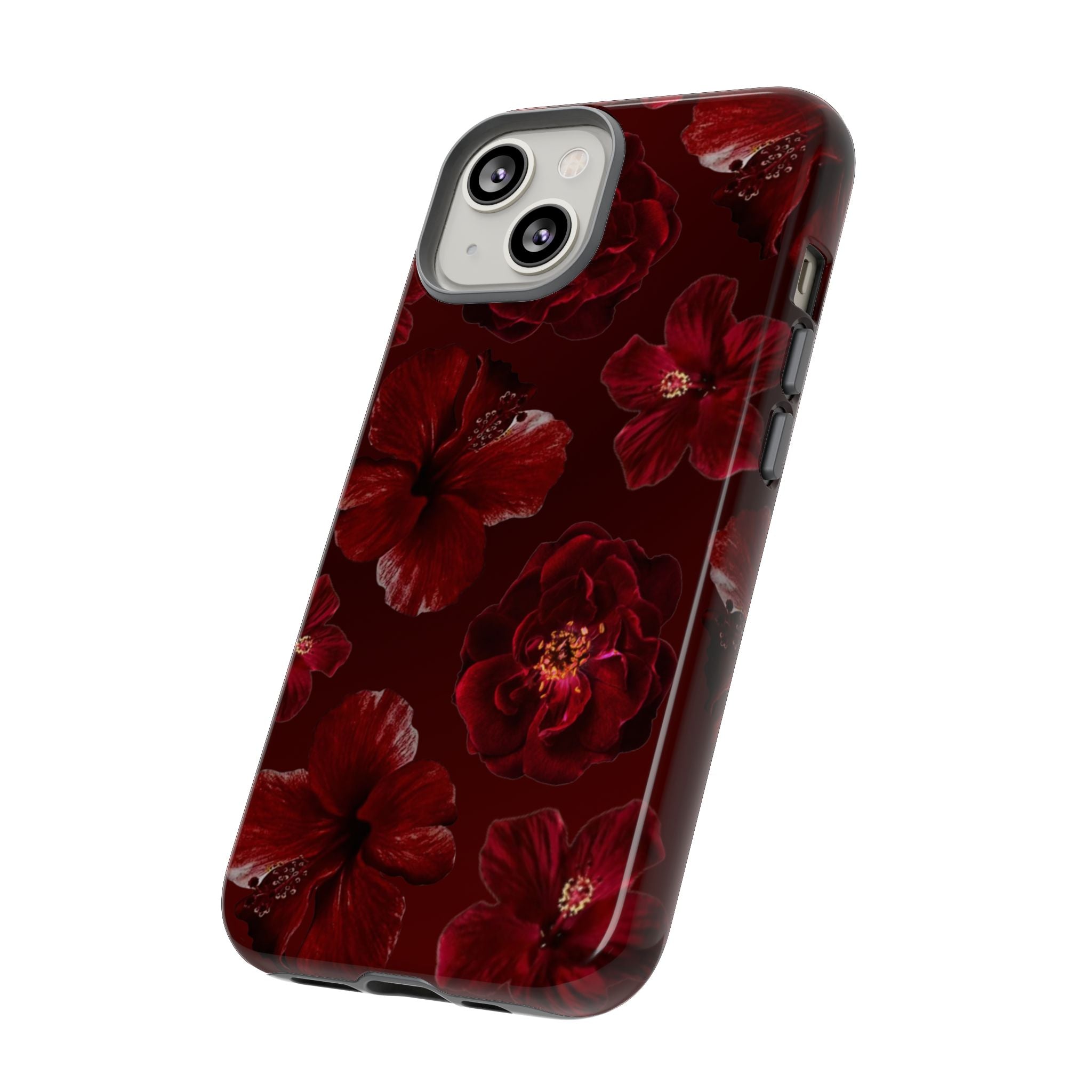 Dark Red Floral Phone Case – Protective Tough Case with Burgundy Roses