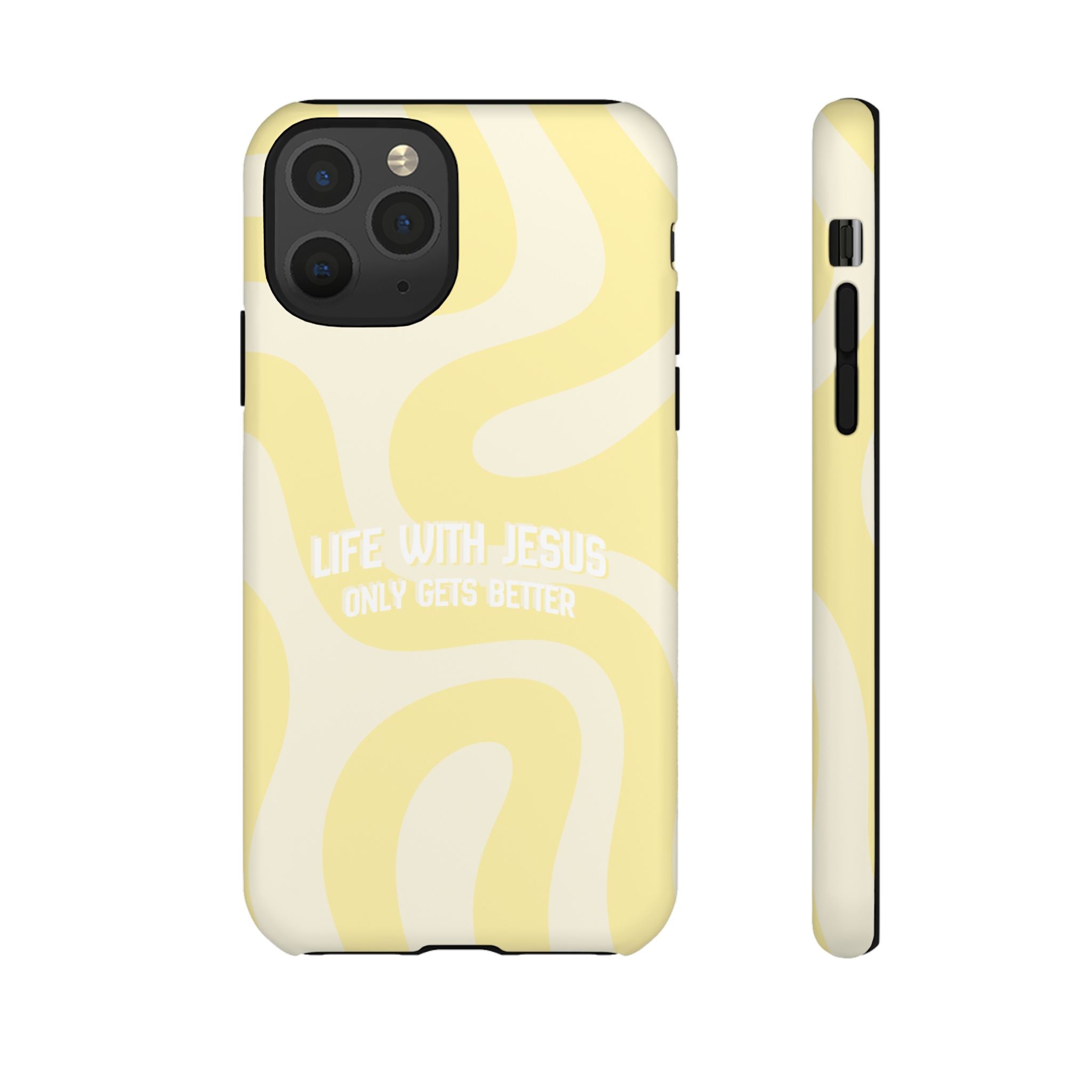 Yellow Swirl Phone Case - "Life With Jesus Only Gets Better" Christian iPhone Cover Tough Case