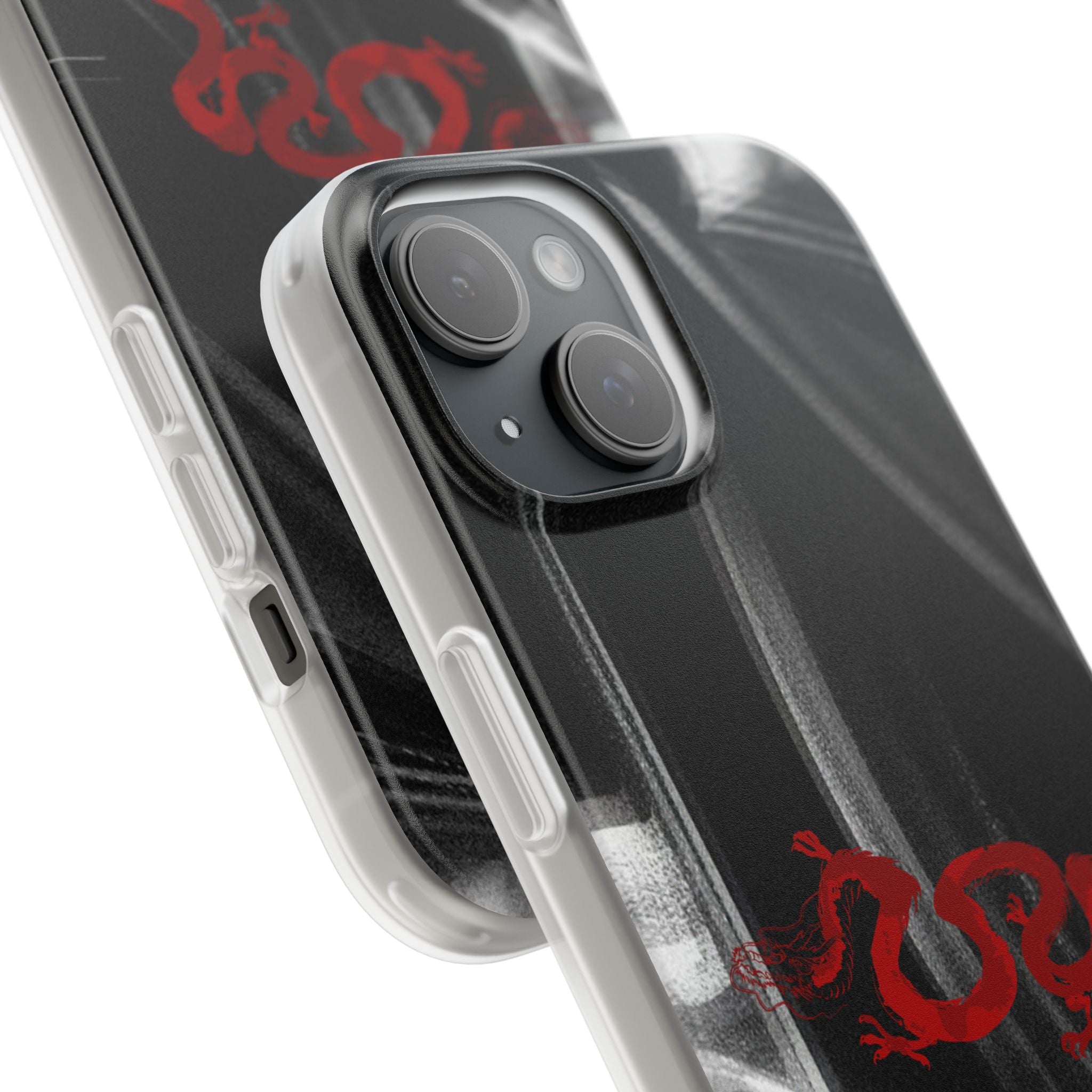 Flexi Phone Case — Black Smoke Background with Red Dragon