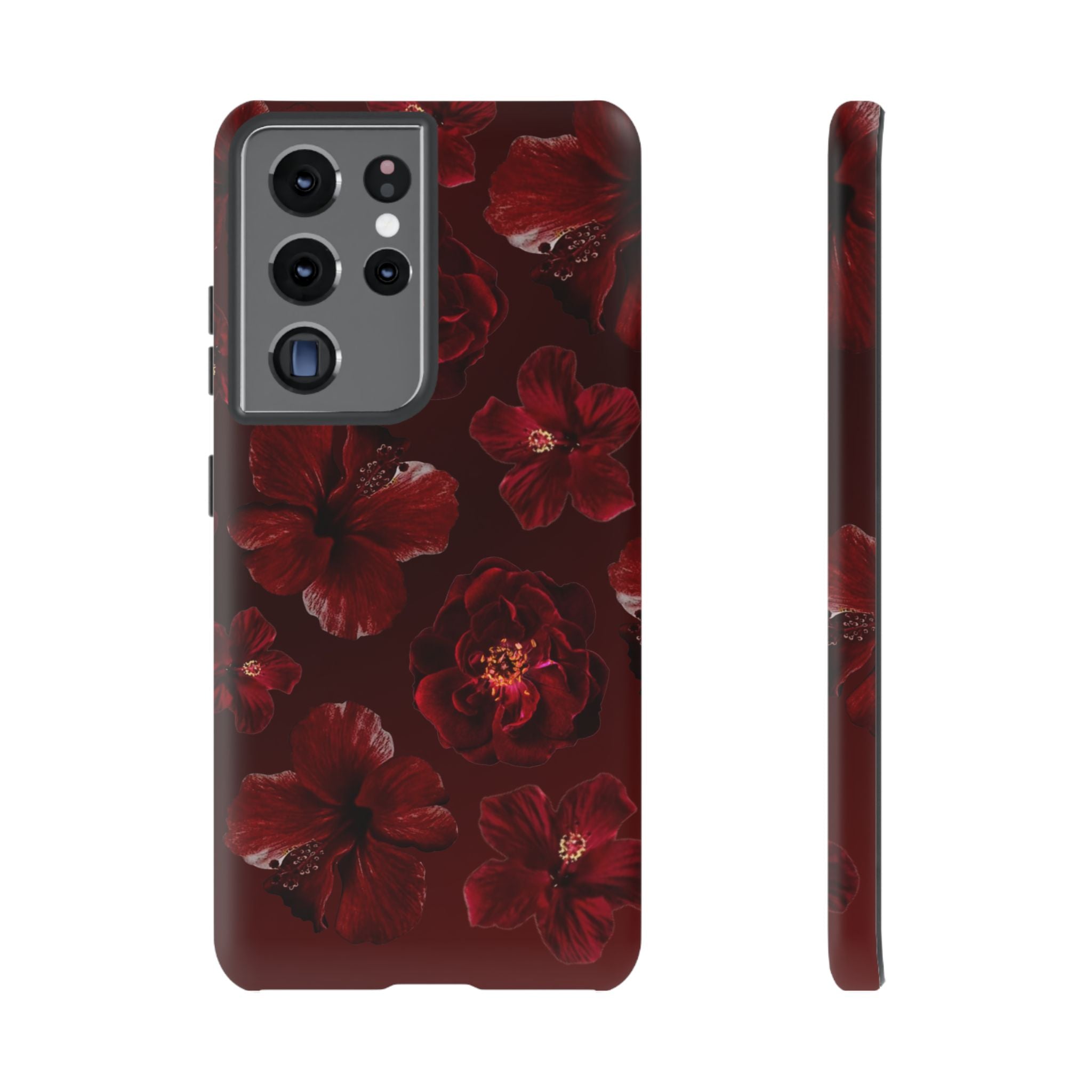 Dark Red Floral Phone Case – Protective Tough Case with Burgundy Roses