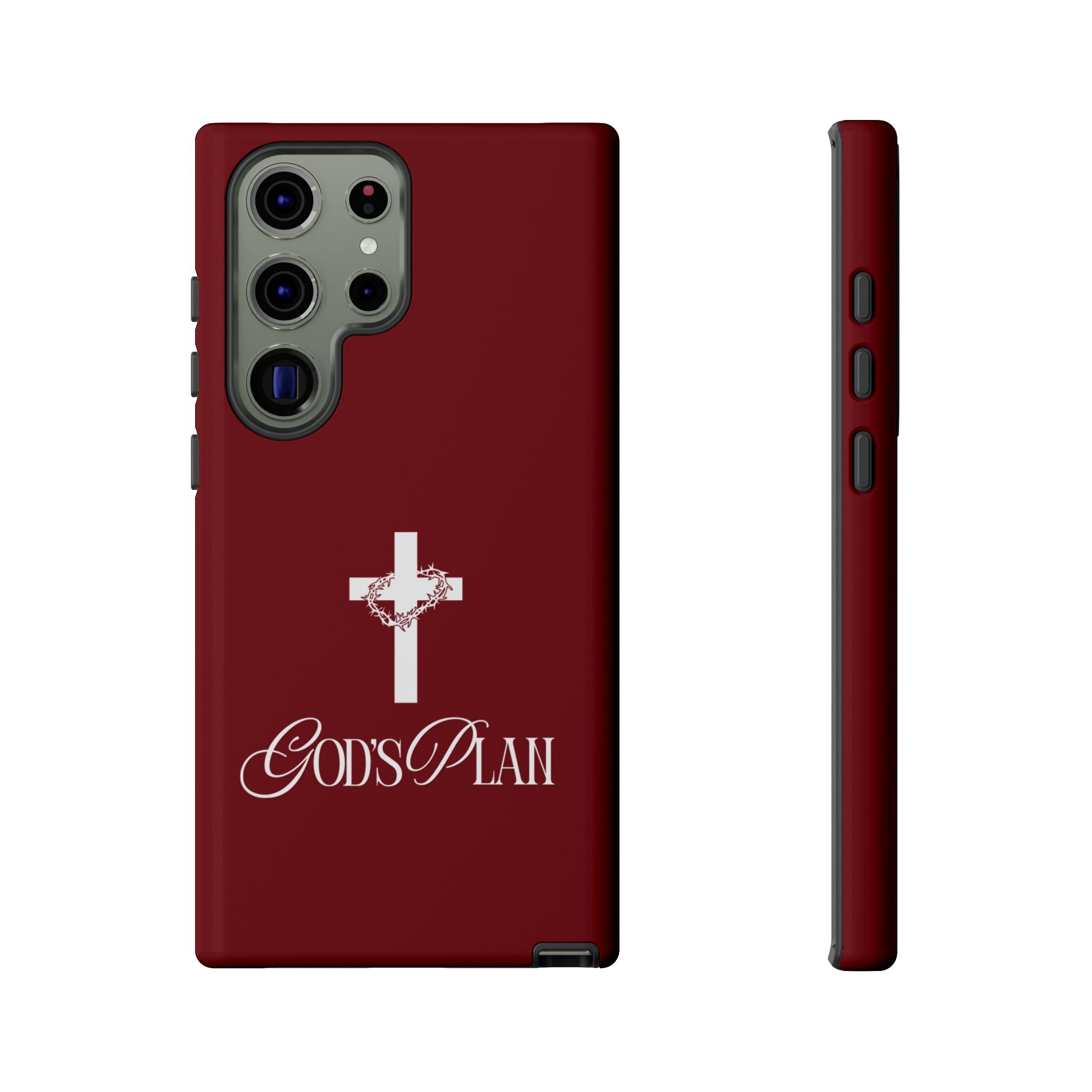 God's Plan — Christian Tough Phone Case | Cross Faith Burgundy Cover