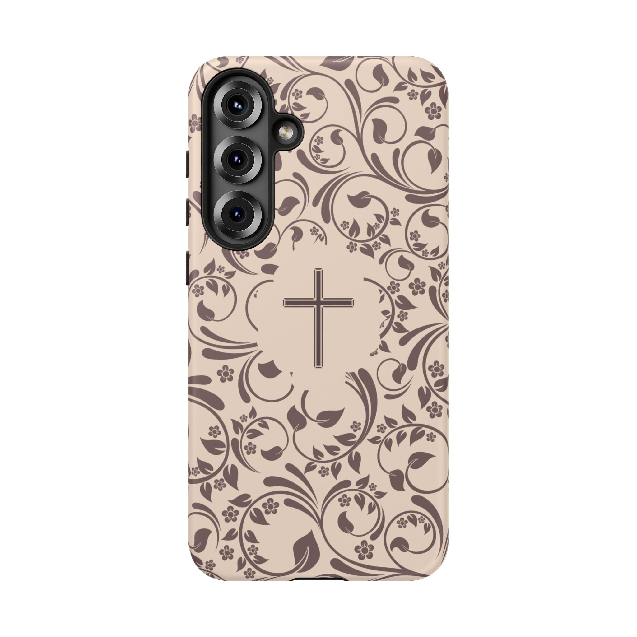 Christian Cross Floral Phone Case — Elegant Religious Protective Cover