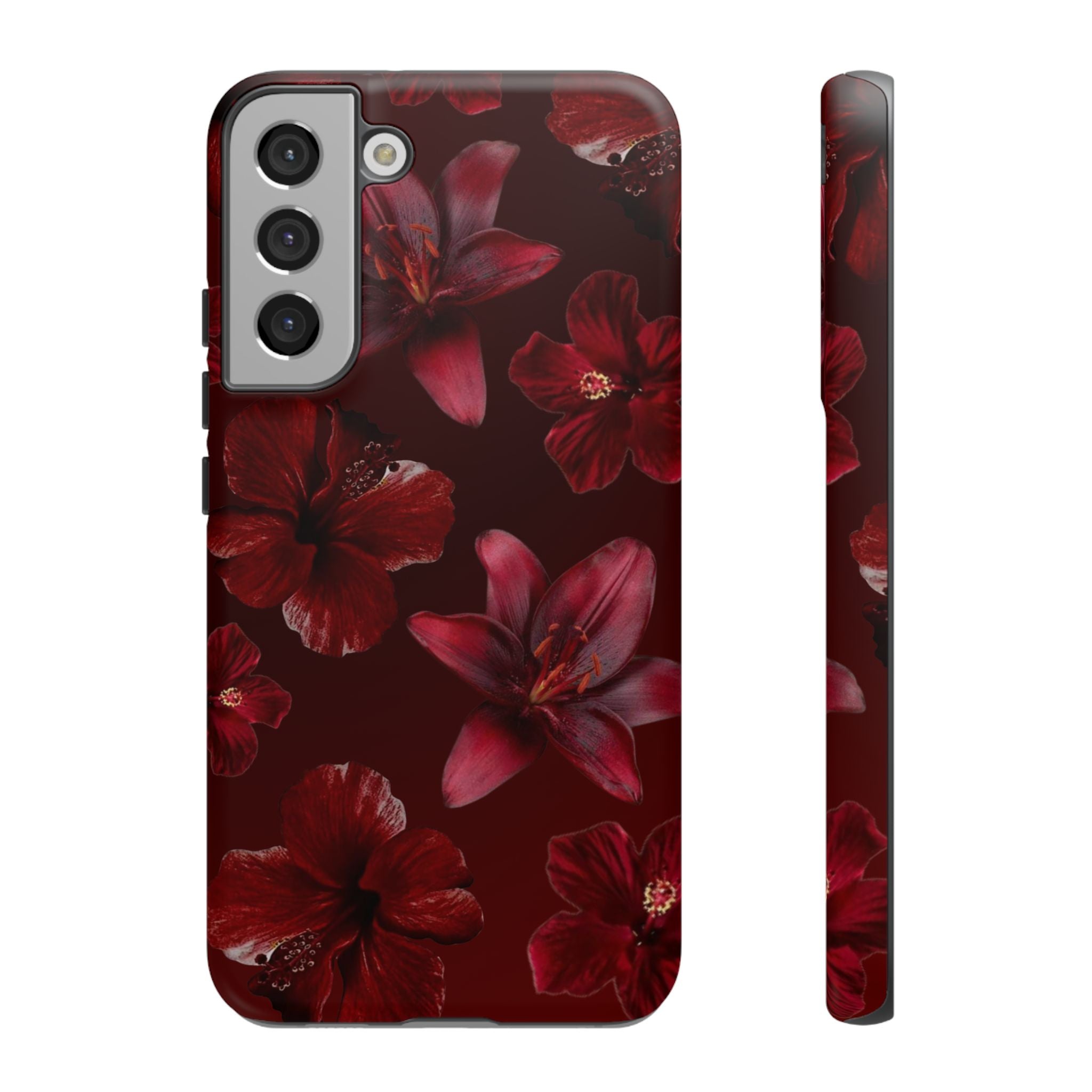 Tough Cases - Dark Red Floral Phone Case