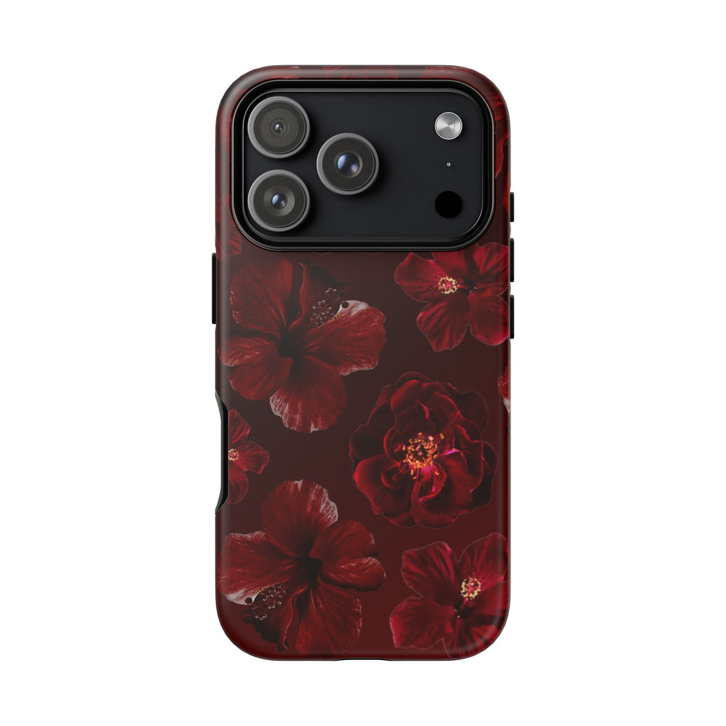 Dark Red Floral Phone Case – Protective Tough Case with Burgundy Roses