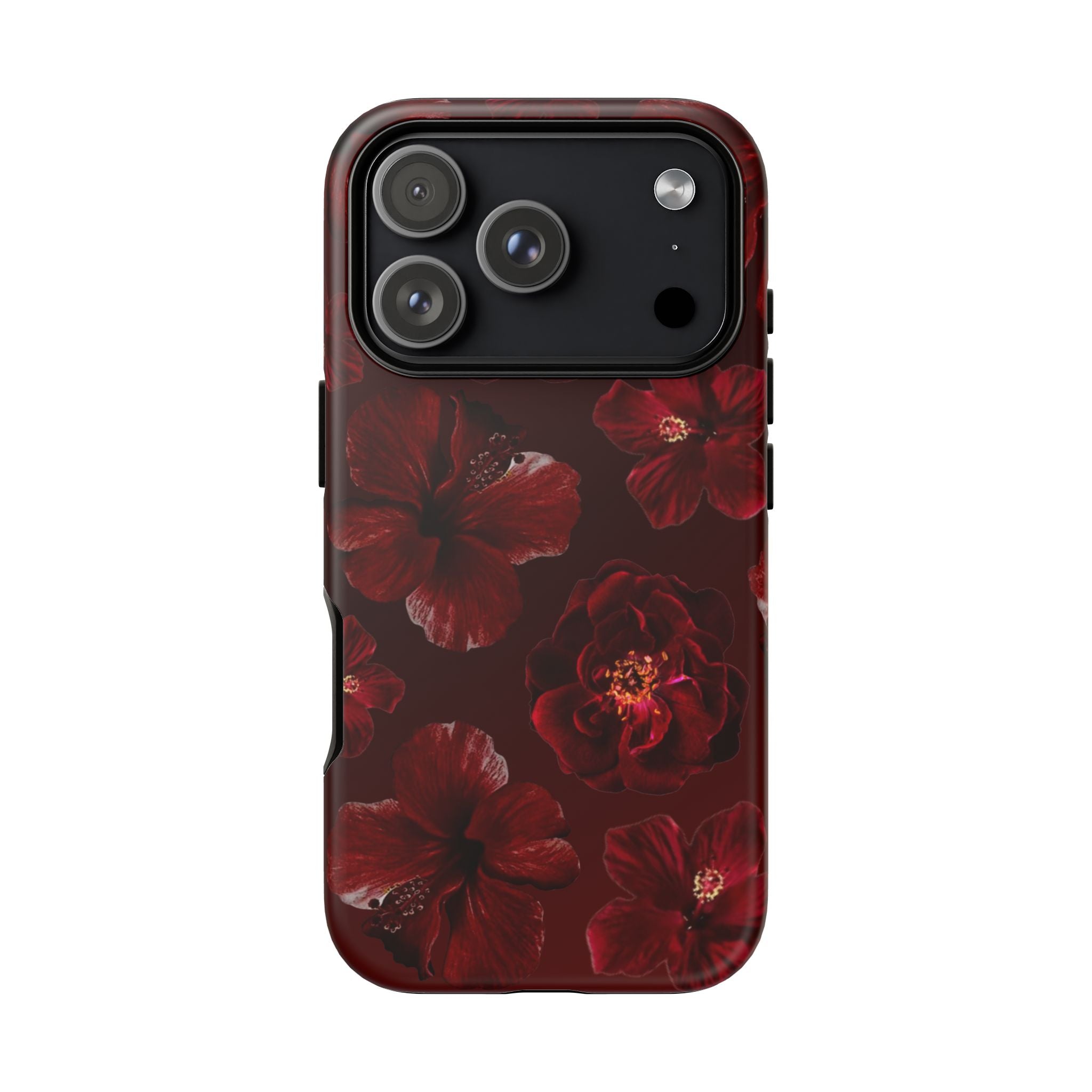 Dark Red Floral Phone Case – Protective Tough Case with Burgundy Roses