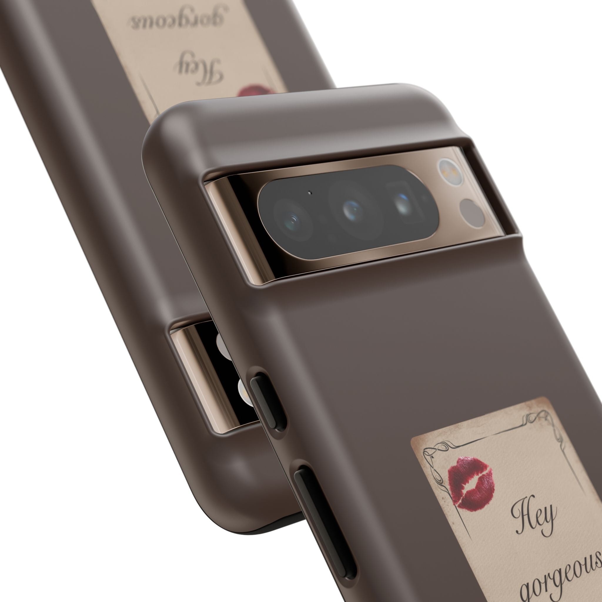 Hey Gorgeous Phone Case — Brown Lip Print & Shadow Hand Protective Cover