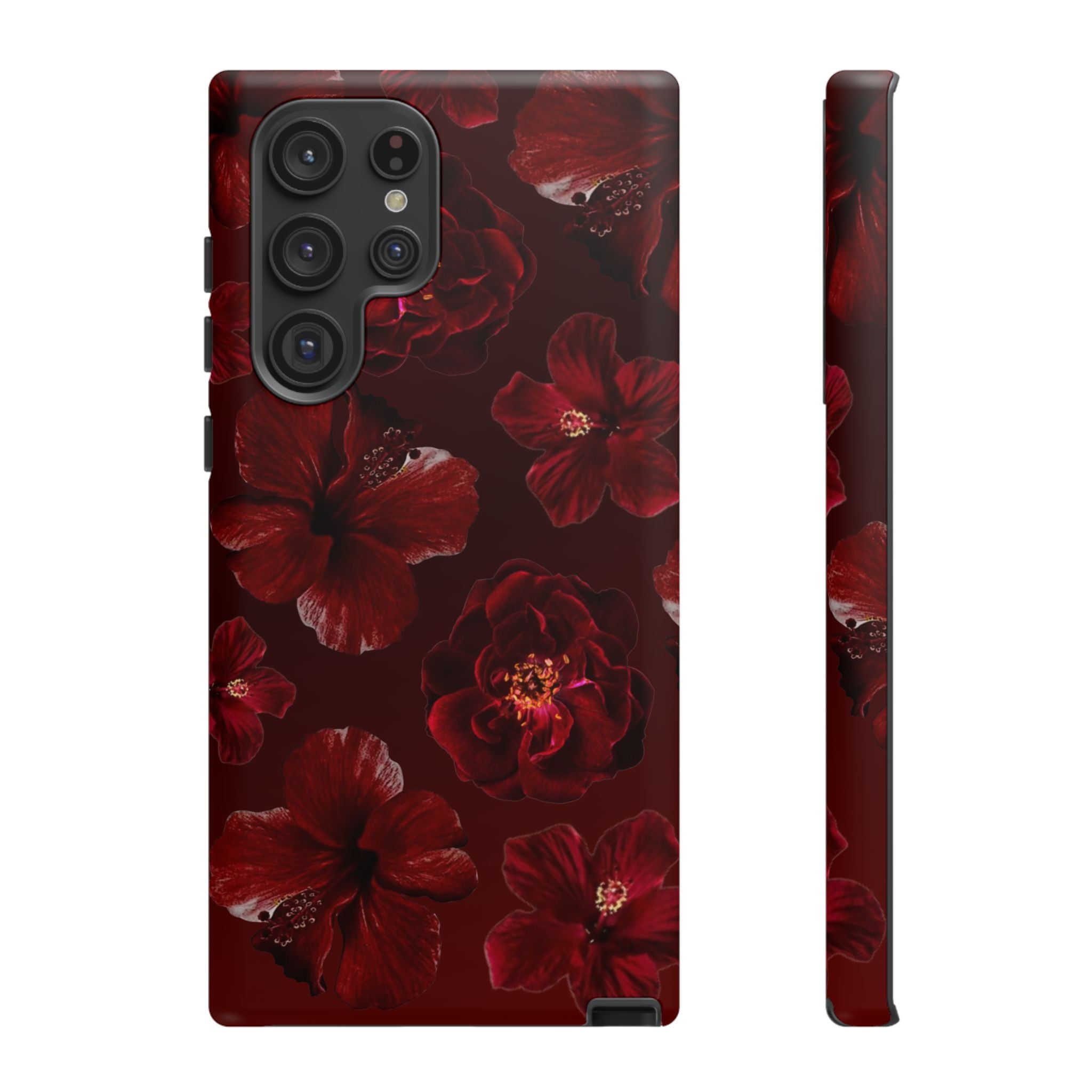Dark Red Floral Phone Case – Protective Tough Case with Burgundy Roses