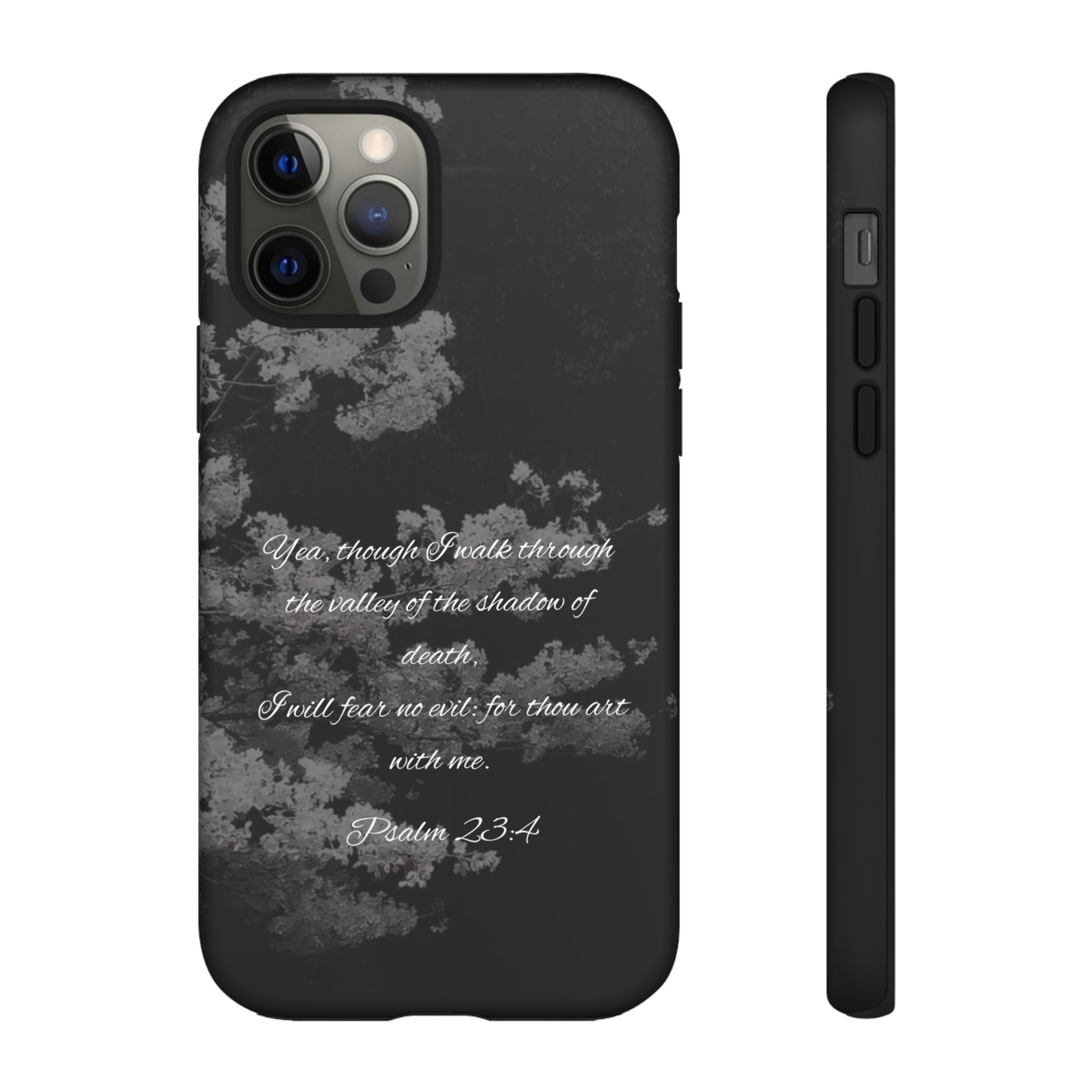 Bible Verse Phone Case — Psalm 23:4 Comfort Black Protective Cover