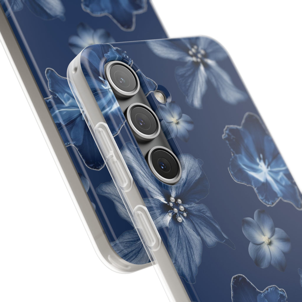 Floral Blue Phone Case — Navy Watercolor Blossom Flexi Case