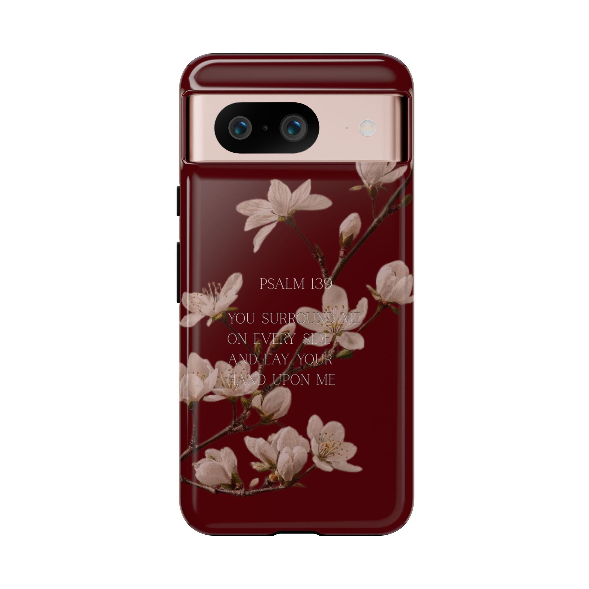 Floral Psalm Tough Phone Case — Burgundy Magnolia Branch with Psalm 139 Verse